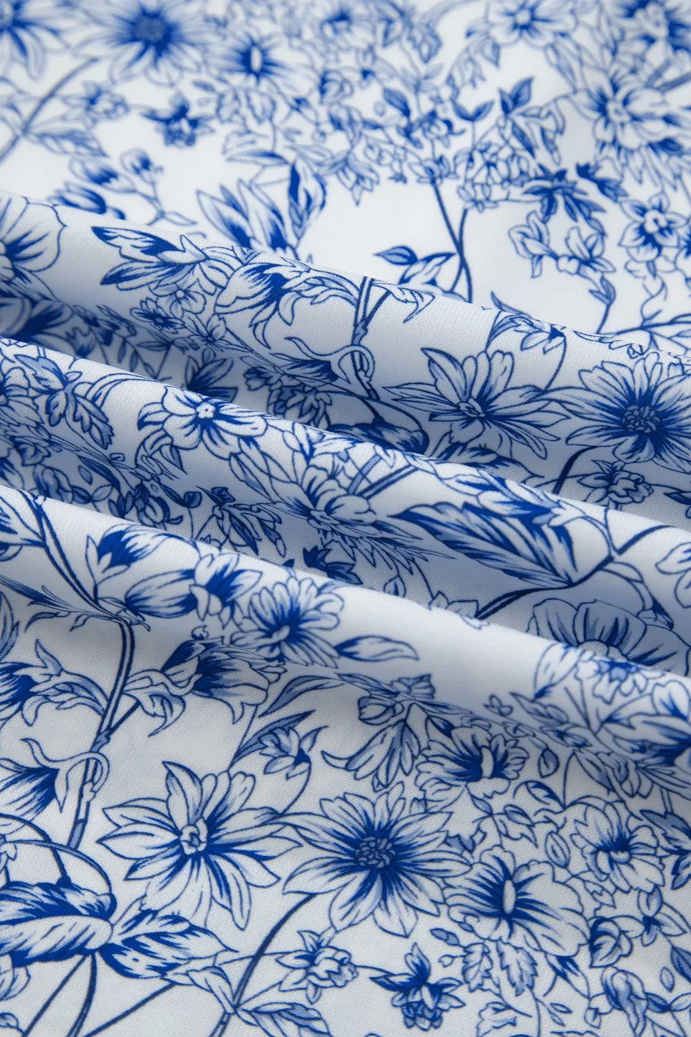 Floral Print Knot-Strap High-Waist Maxi Dress in Light Blue