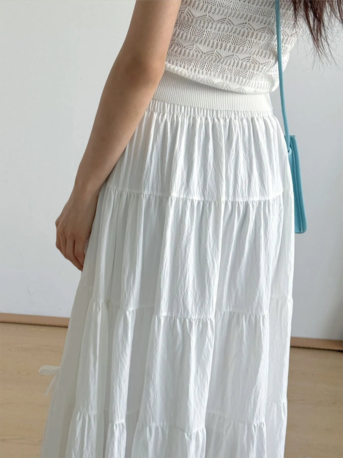 Tiered Bow Maxi Skirt with Elastic Waist