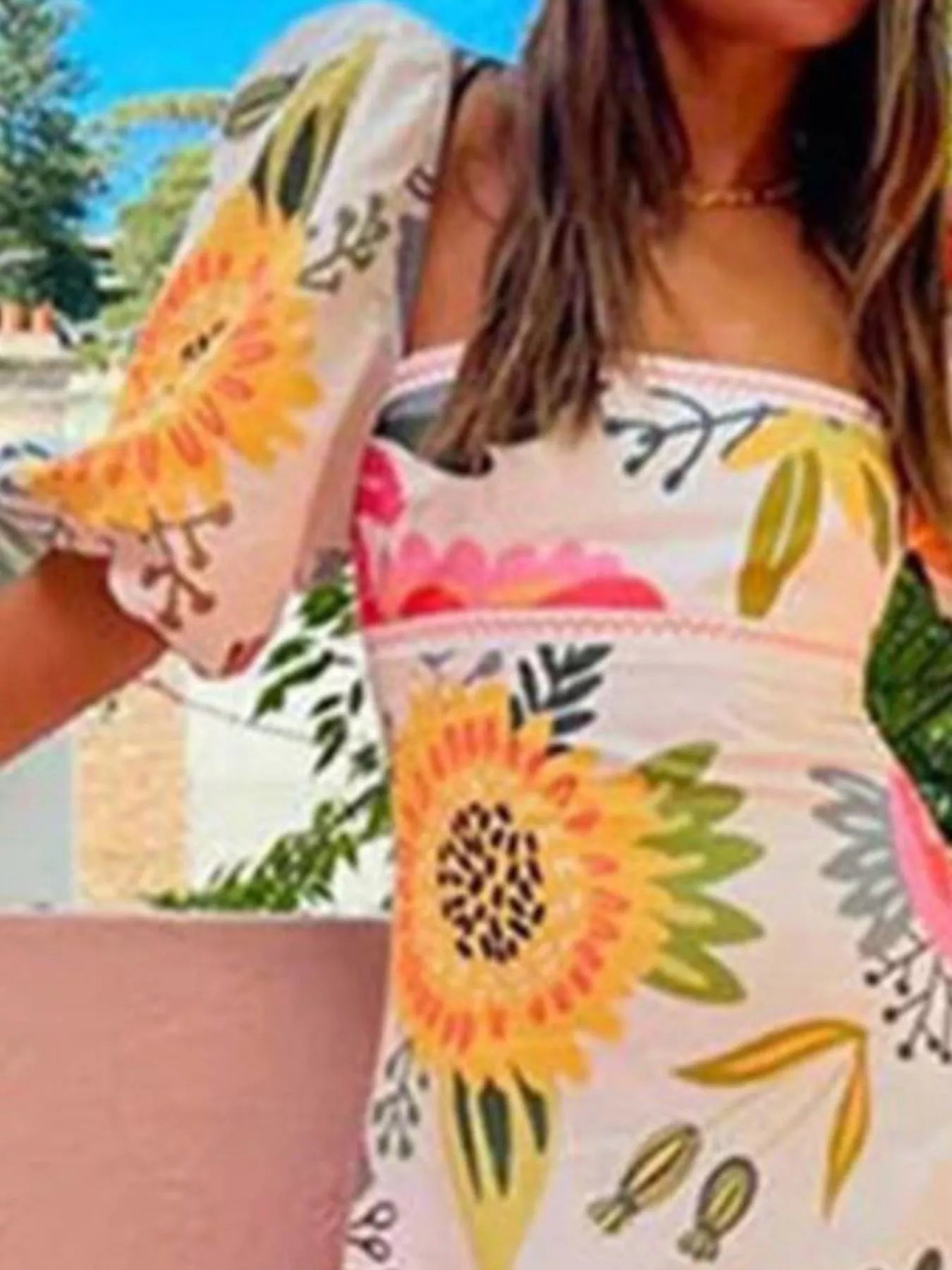 Floral Print Puff Sleeve Maxi Dress