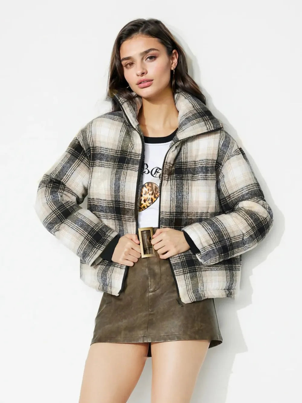 Plaid Zip-Up Jacket in Gray
