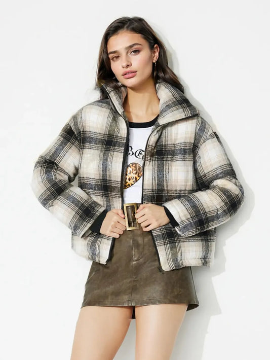Plaid Zip-Up Jacket in Gray