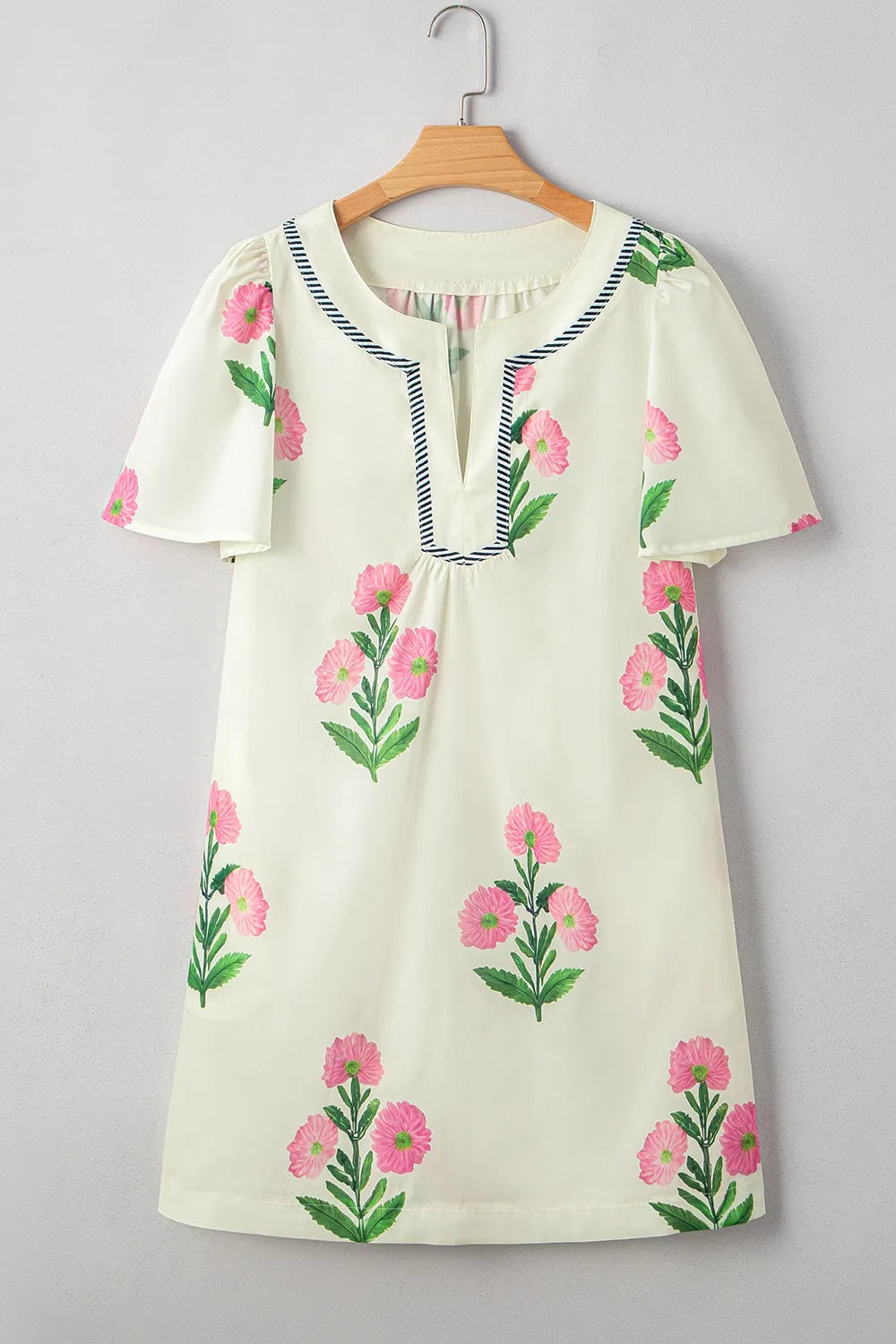 Floral Flutter Sleeve Mini Dress in Cream