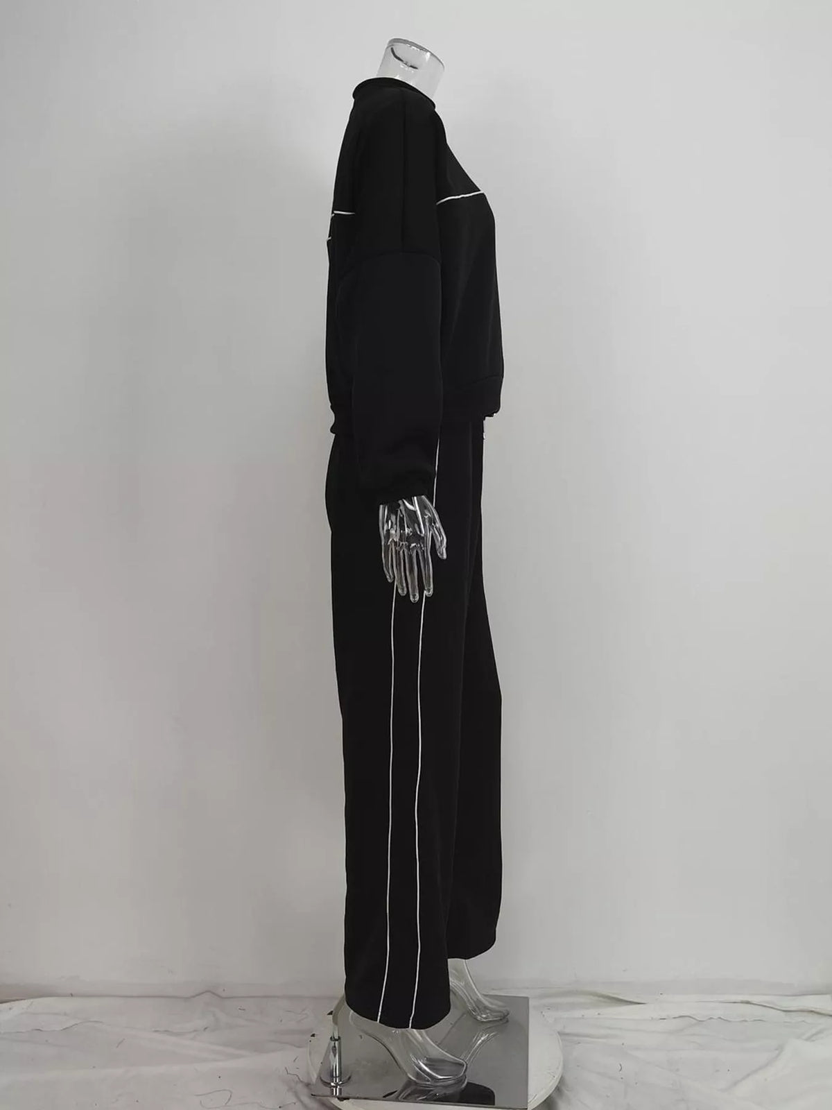 Zip-Up Jacket and Wide-Leg Pants Set in Black