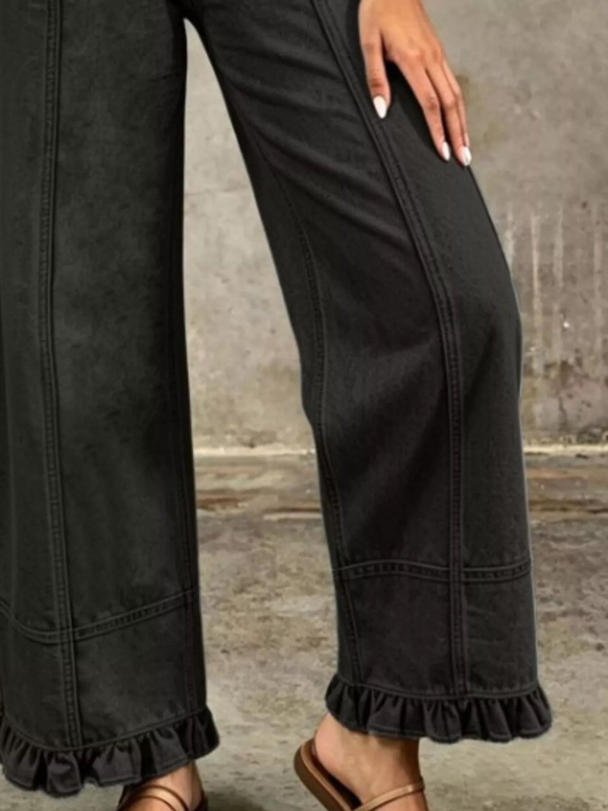 High-Waisted Wide-Leg Ruffle Hem Jeans by Invera