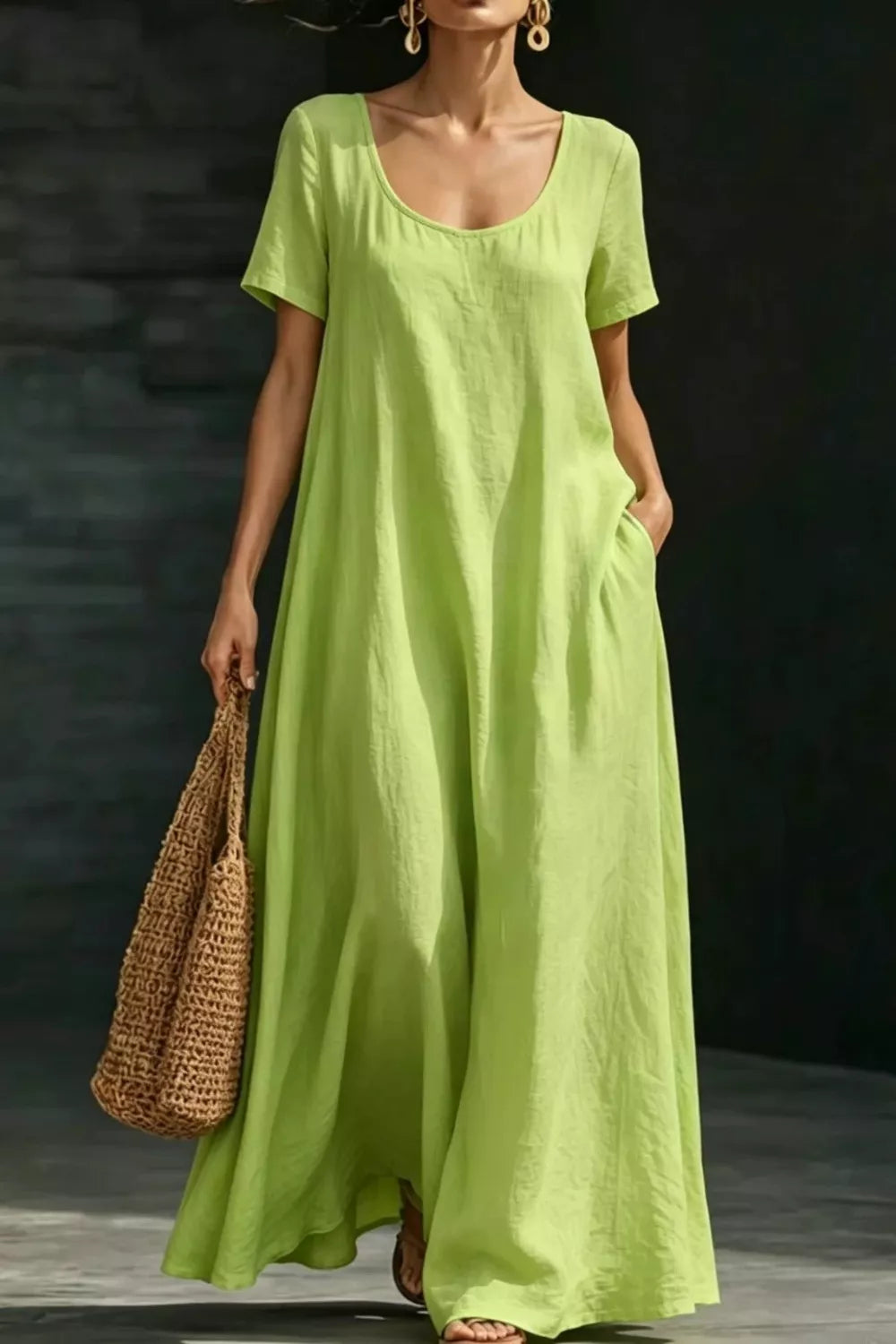 Casual Loose Short Sleeve Maxi Dress with Pockets