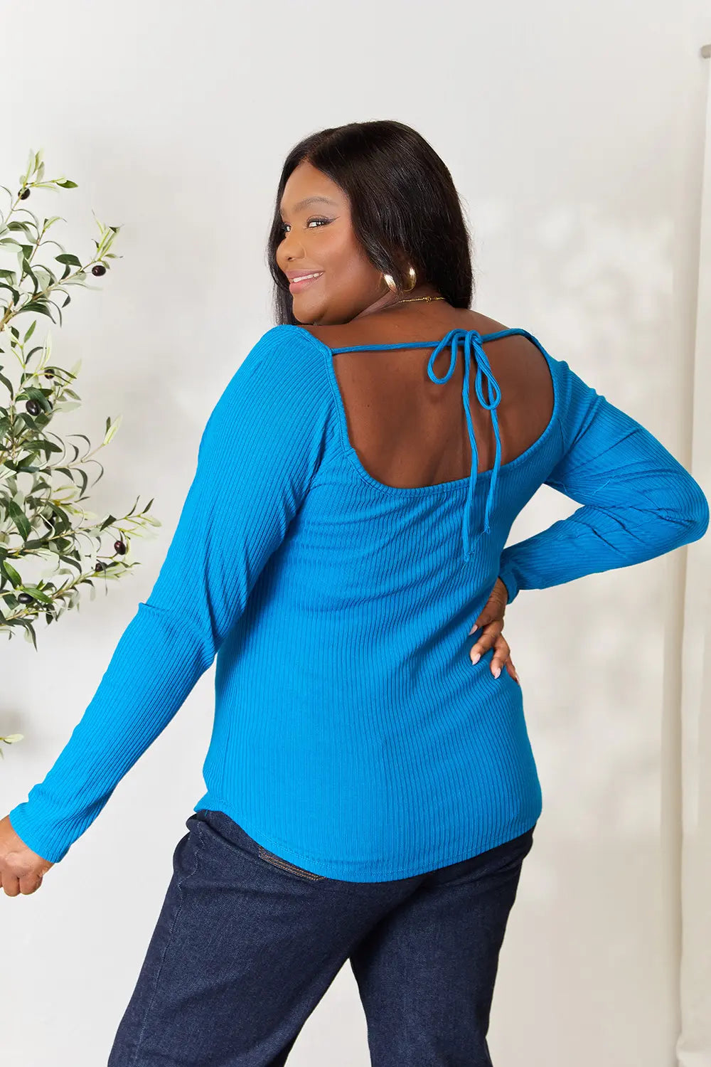 Culture Code Sweetheart Neck Knit Top in Blue Teal