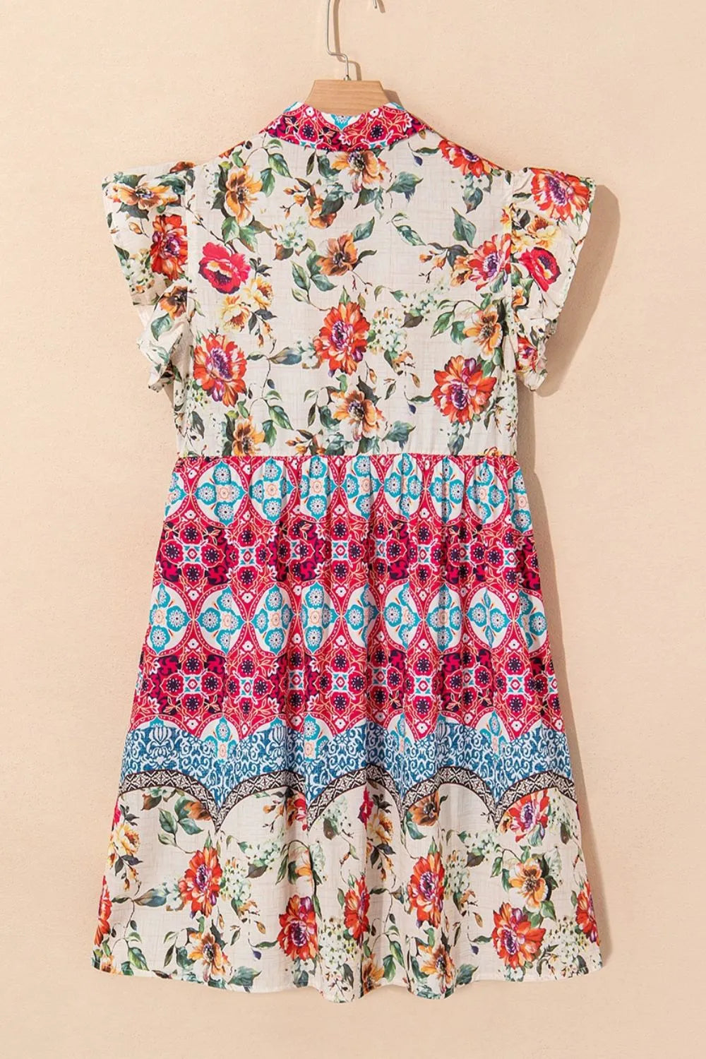 Floral Ruffle Flutter Sleeve Buttoned Dress