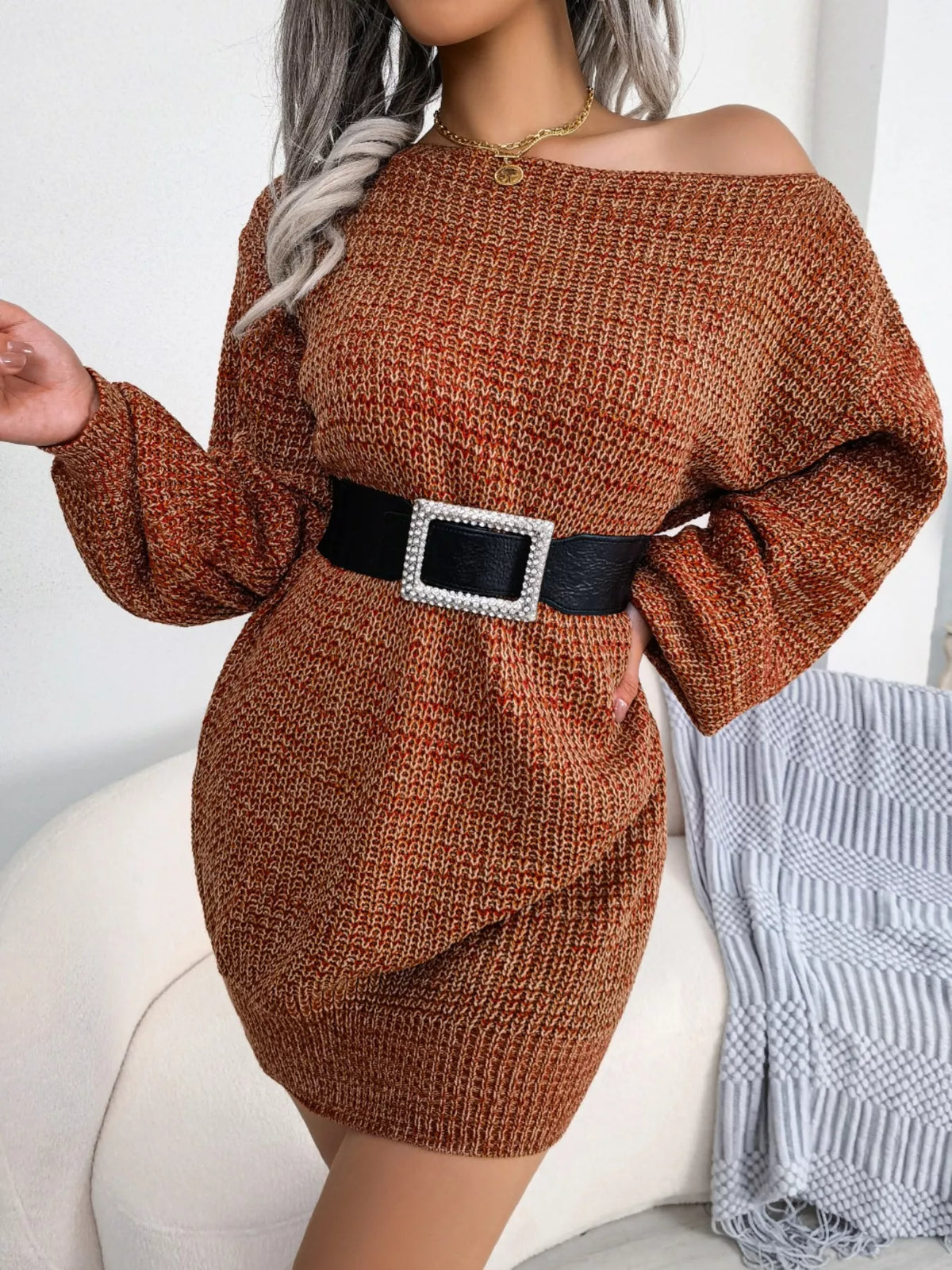 One-Shoulder Sweater Dress