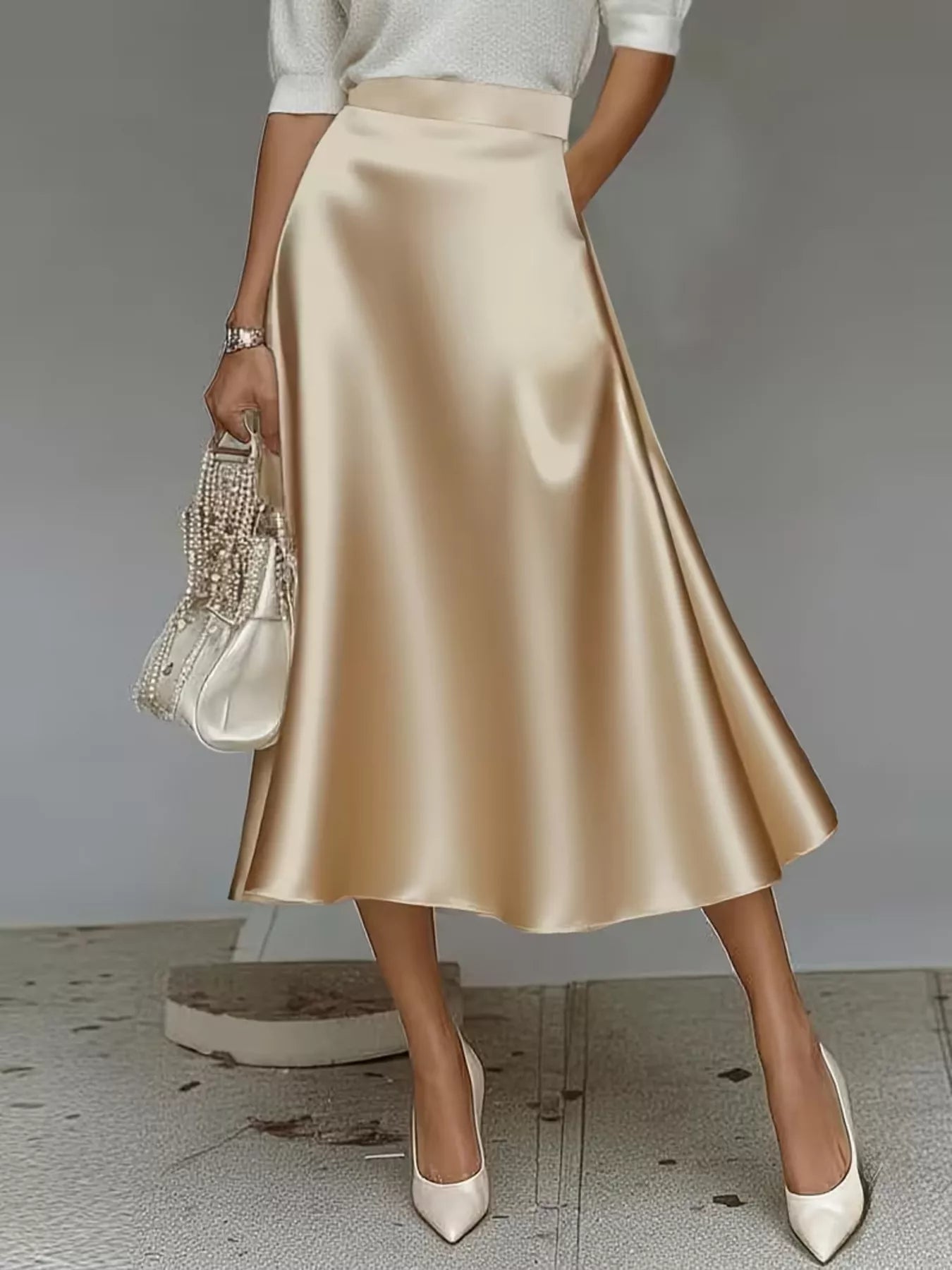 Satin Midi Skirt with Pockets