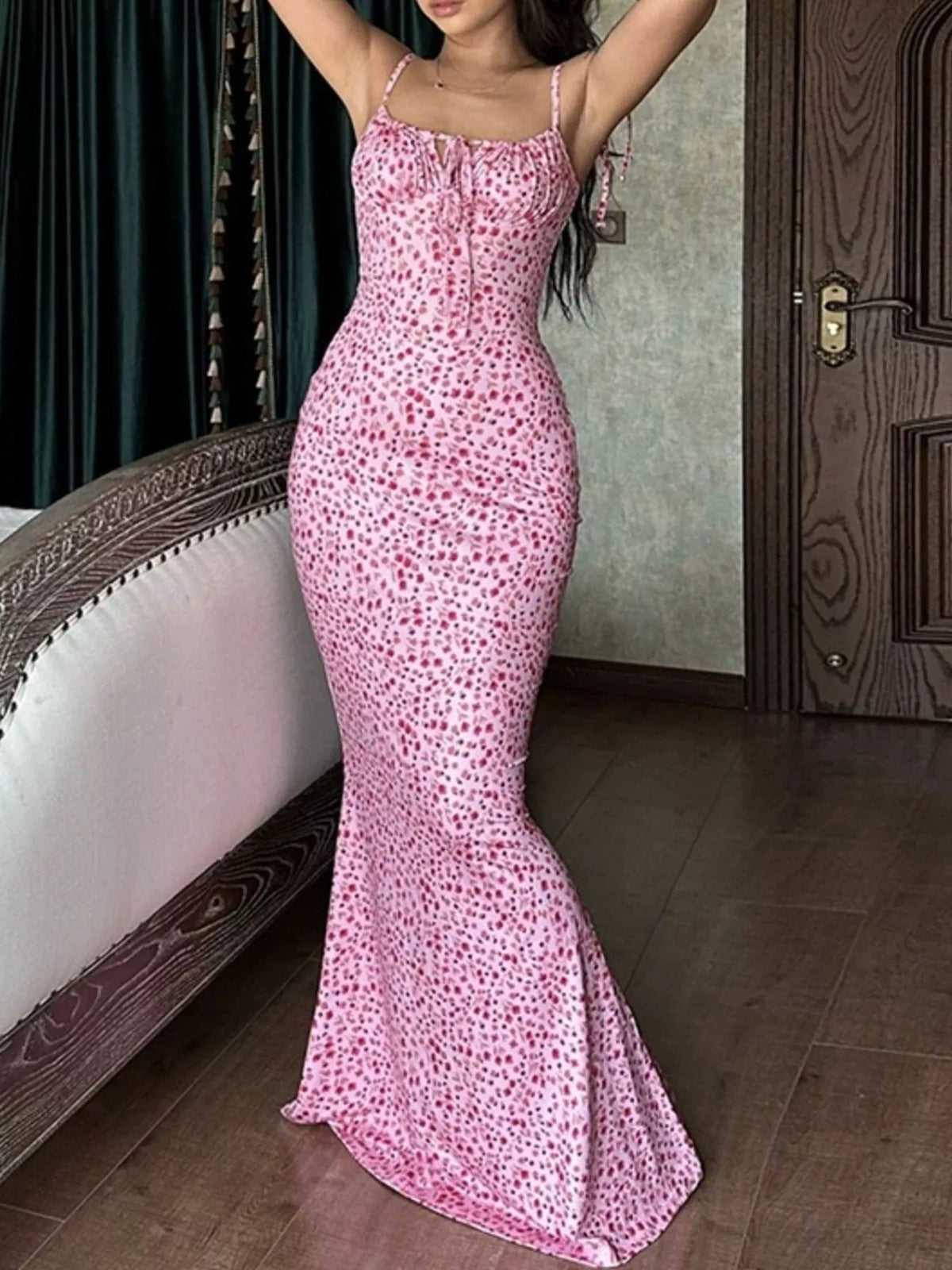 Floral Tie-Strap Bodycon Maxi Dress by Calliope
