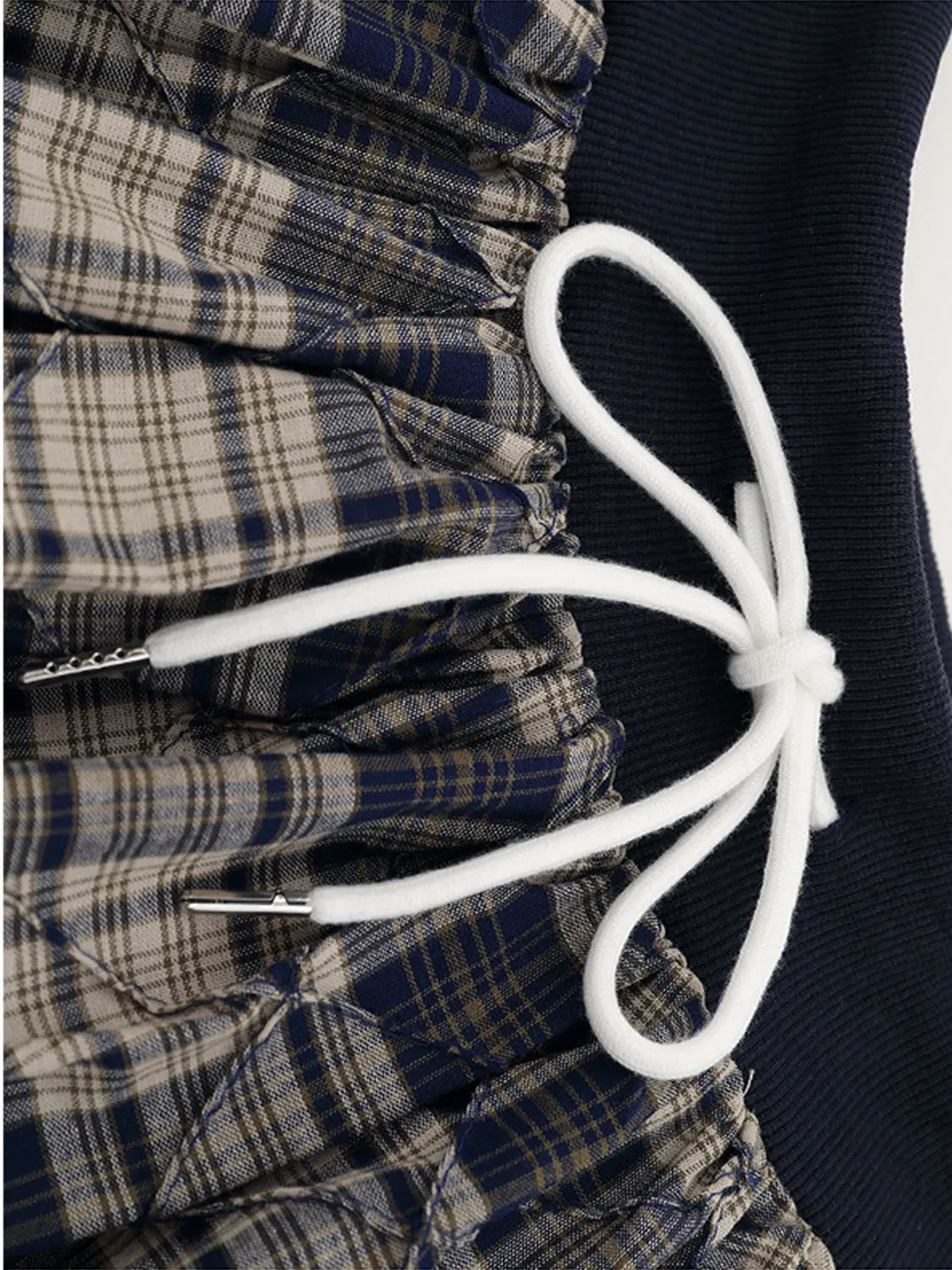 Drawstring Plaid Skort in Black