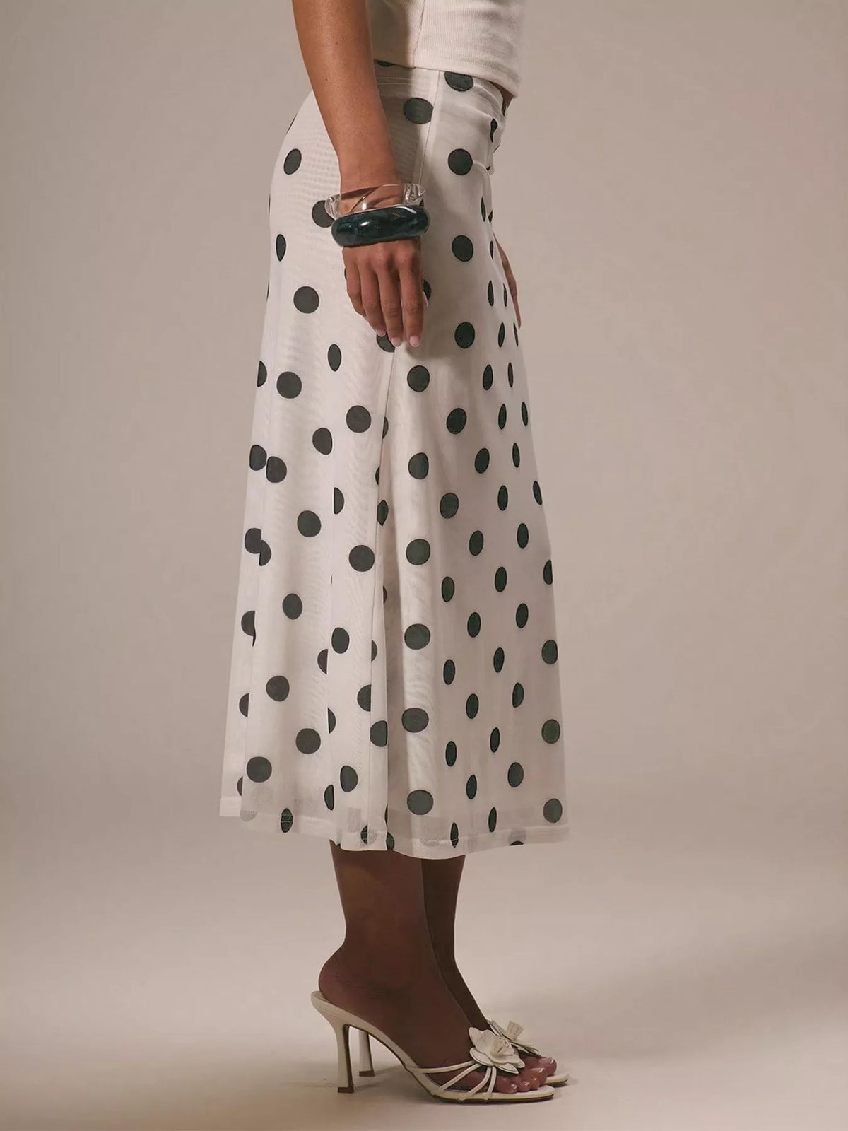 Polka Dot Midi Skirt in White