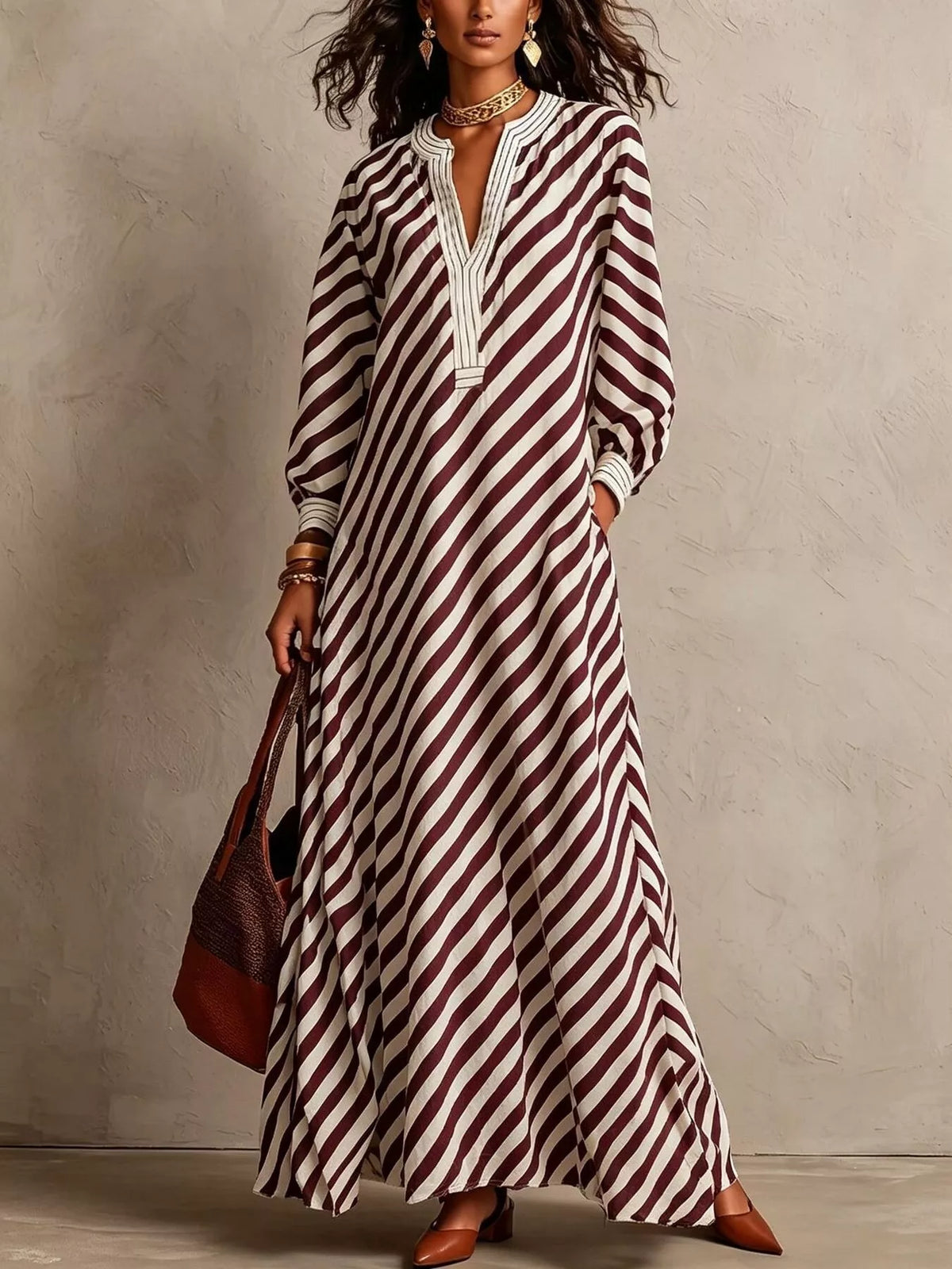 Striped Long-Sleeve Maxi Dress