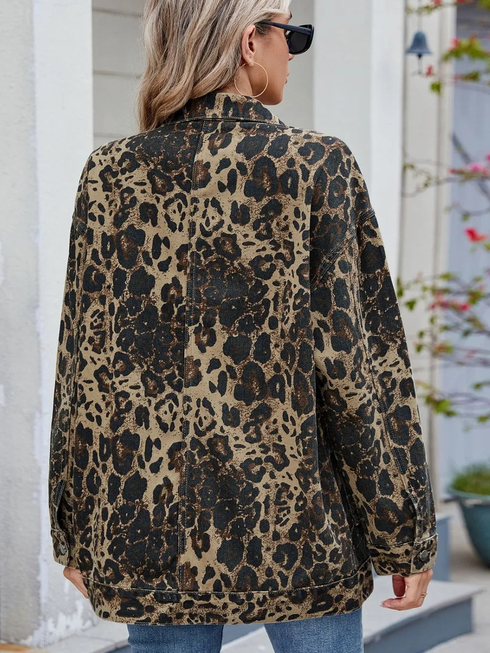 Leopard Print Denim Jacket with Removable Hat by Moni Wear