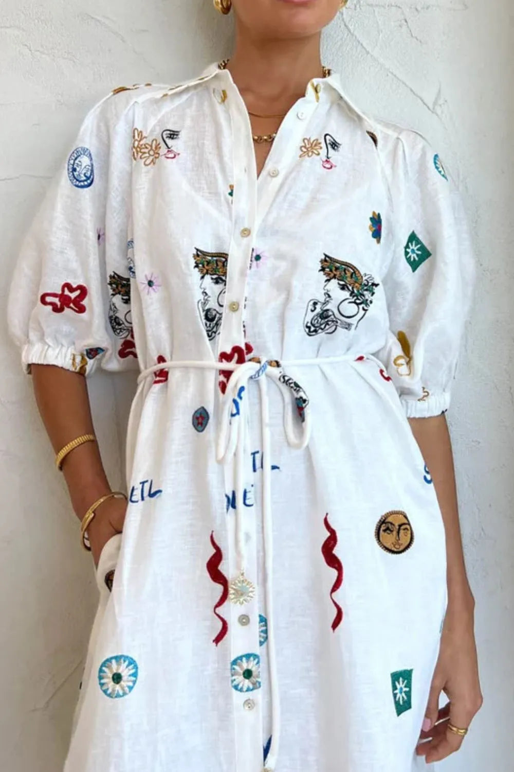 Button-Up Midi Shirt Dress in White