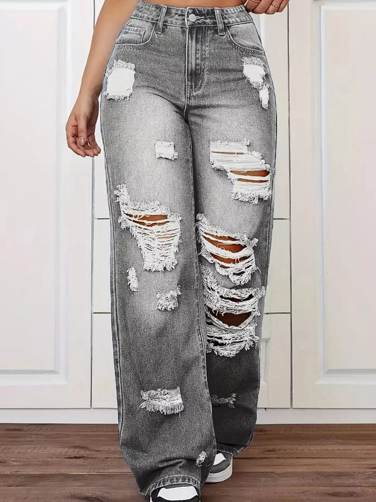 Distressed Wide-Leg Jeans