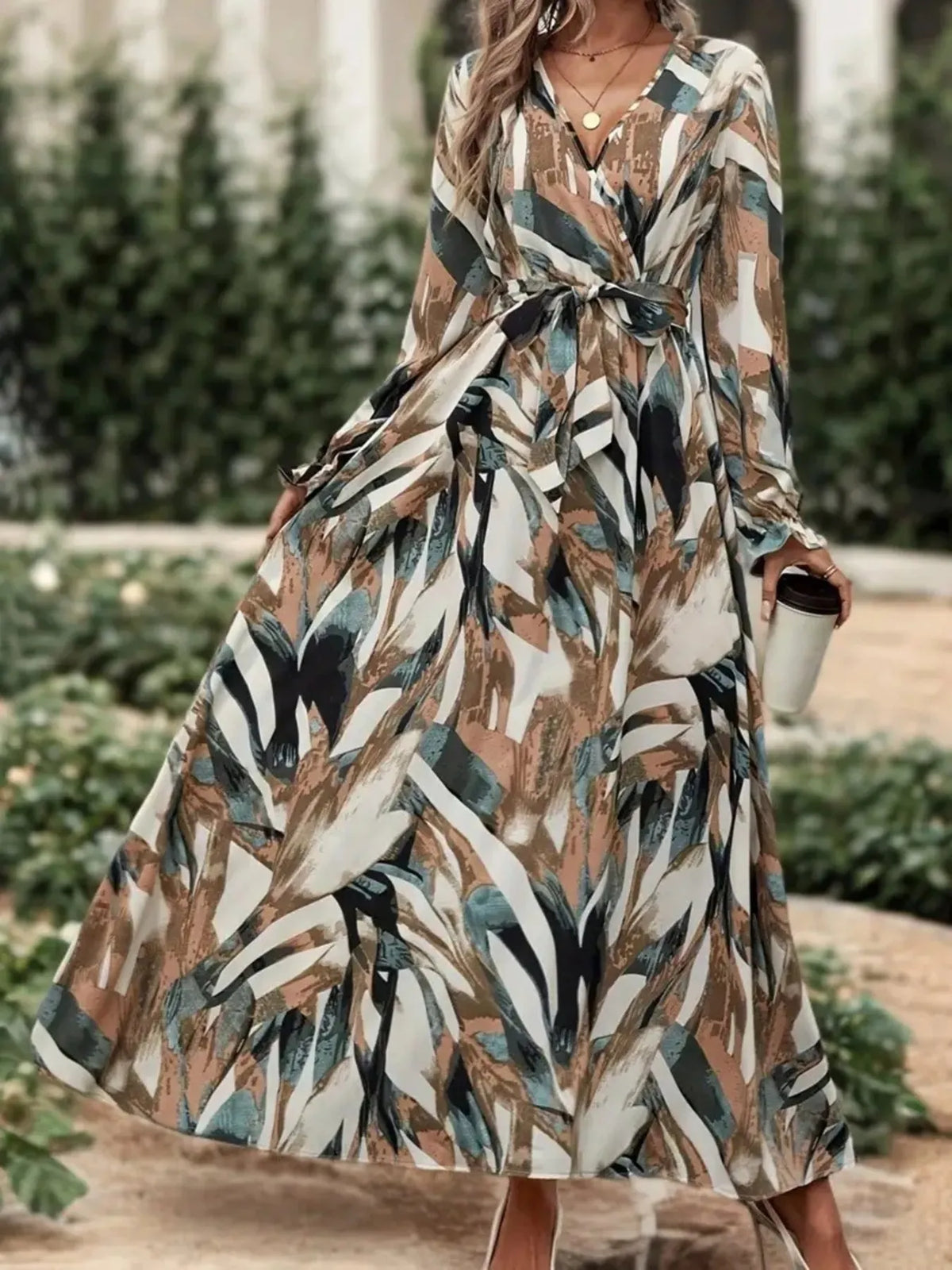 Surplice Maxi Dress with Flounce Sleeves