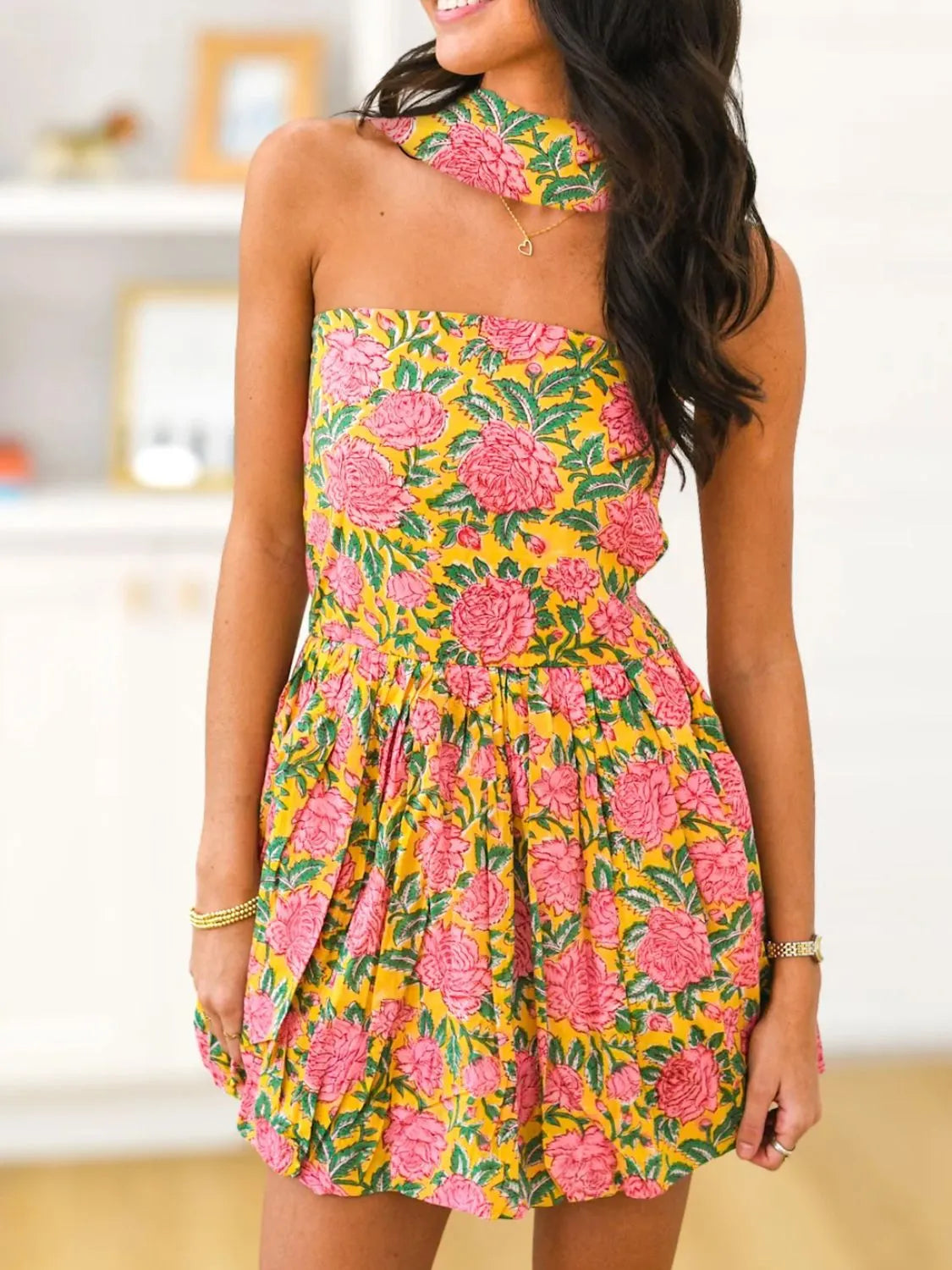 Printed Smocked Tube Mini Dress