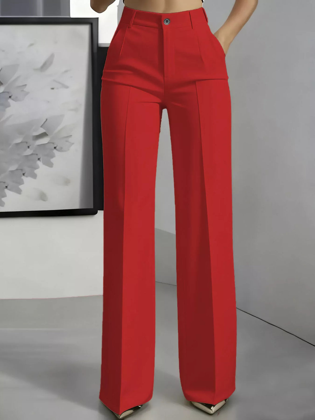 High-Waisted Wide-Leg Pants with Seam Detail