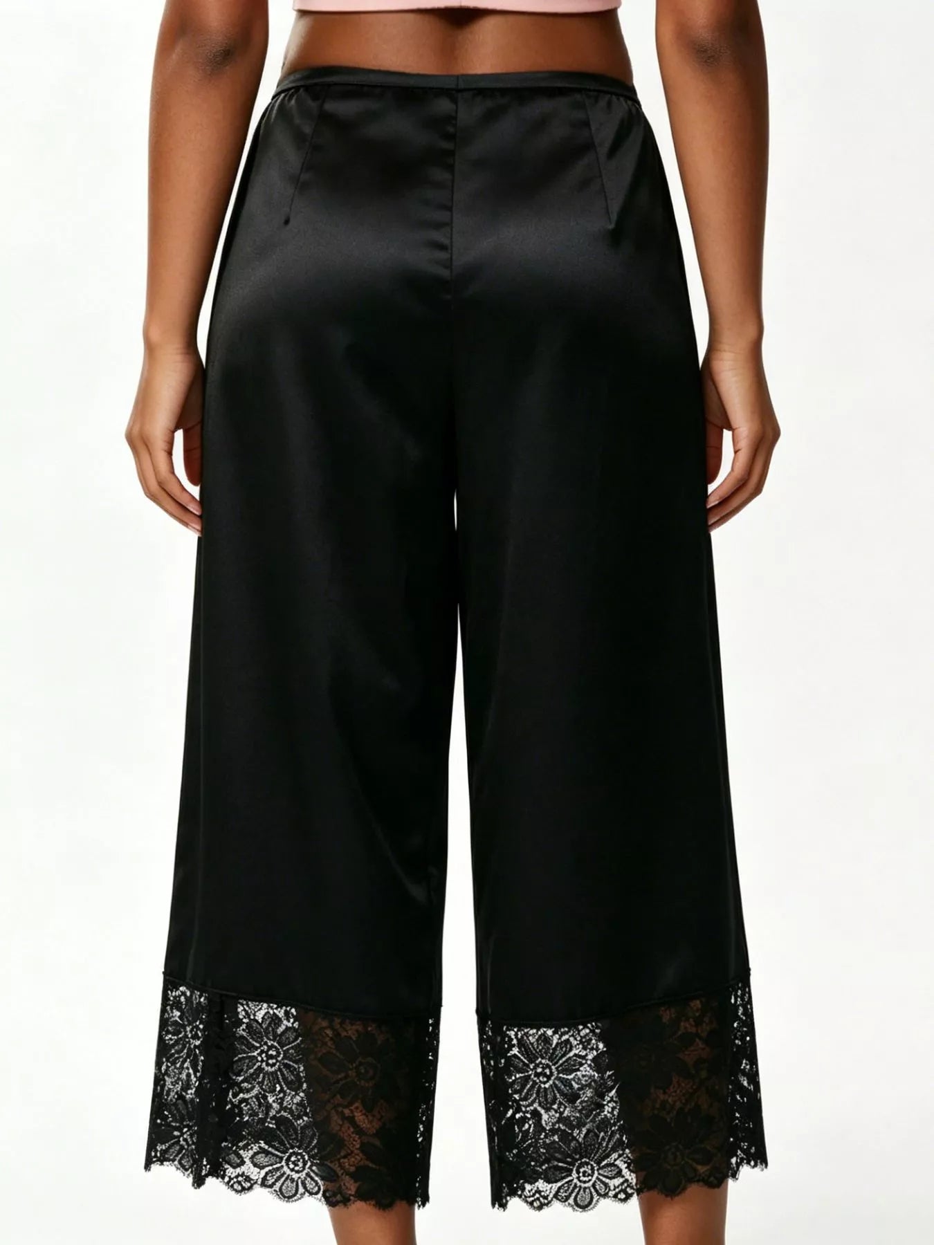 Lace-Trim Wide-Leg Cropped Pants