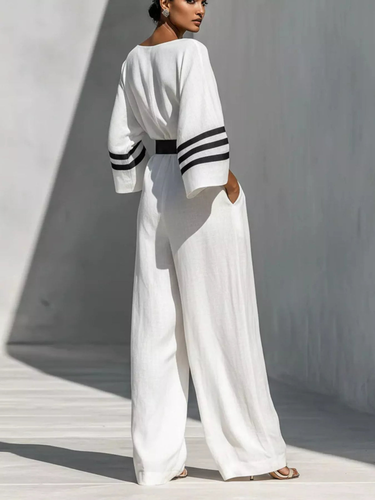 Wide Sleeve Striped Jumpsuit