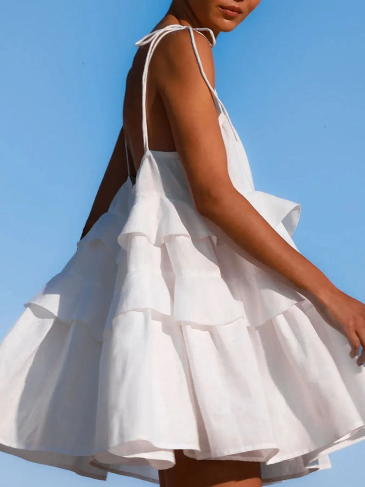 Ruffle Layered Tie-Shoulder Cami Dress