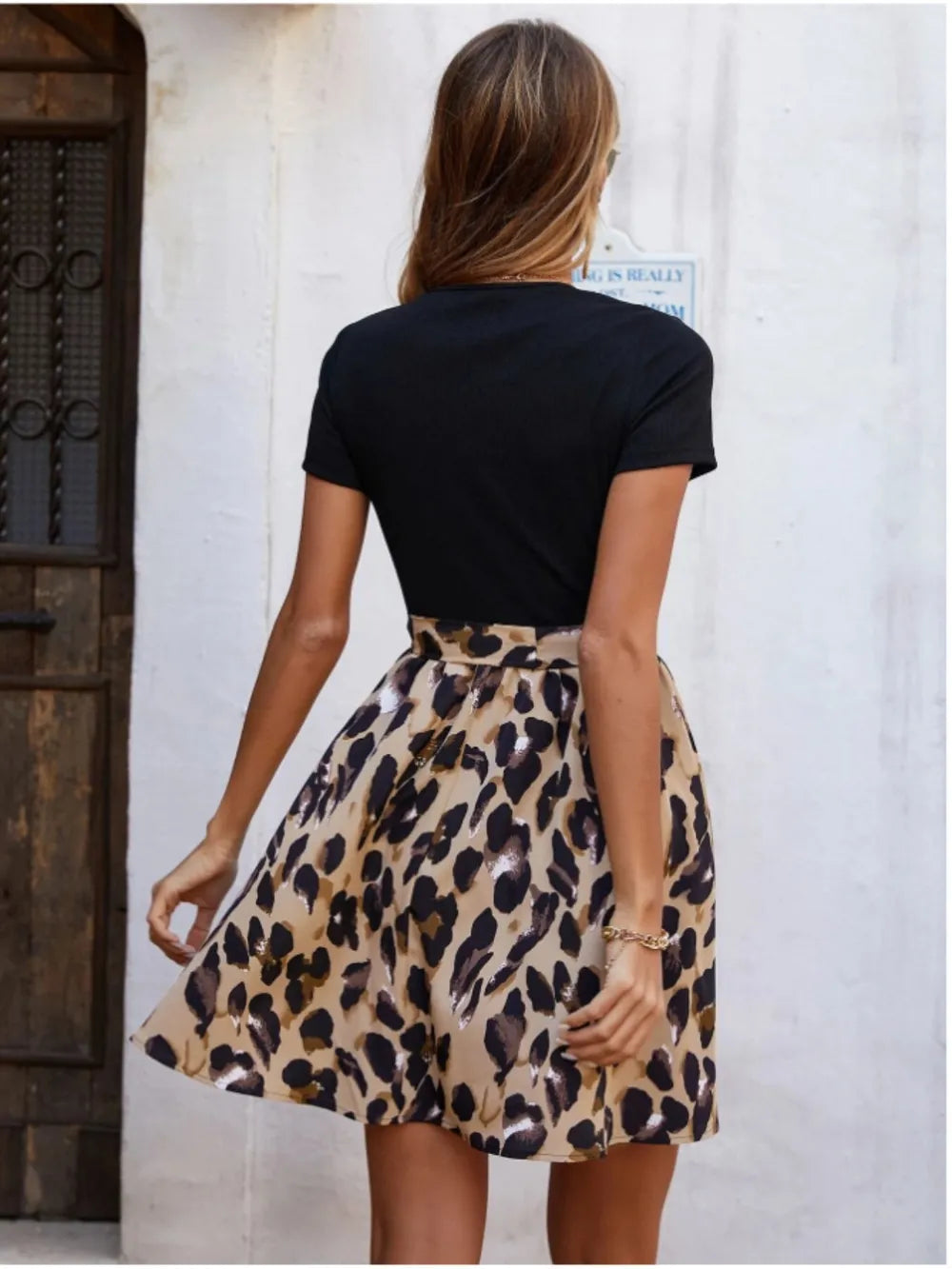 Tied Front Leopard Print Short Sleeve Mini Dress