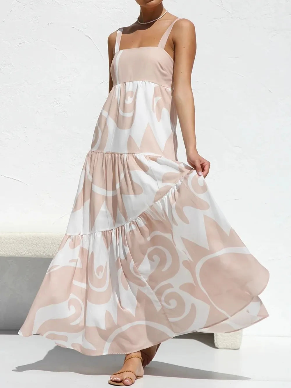 Square Neck Wide Strap Maxi Dress in Eggshell