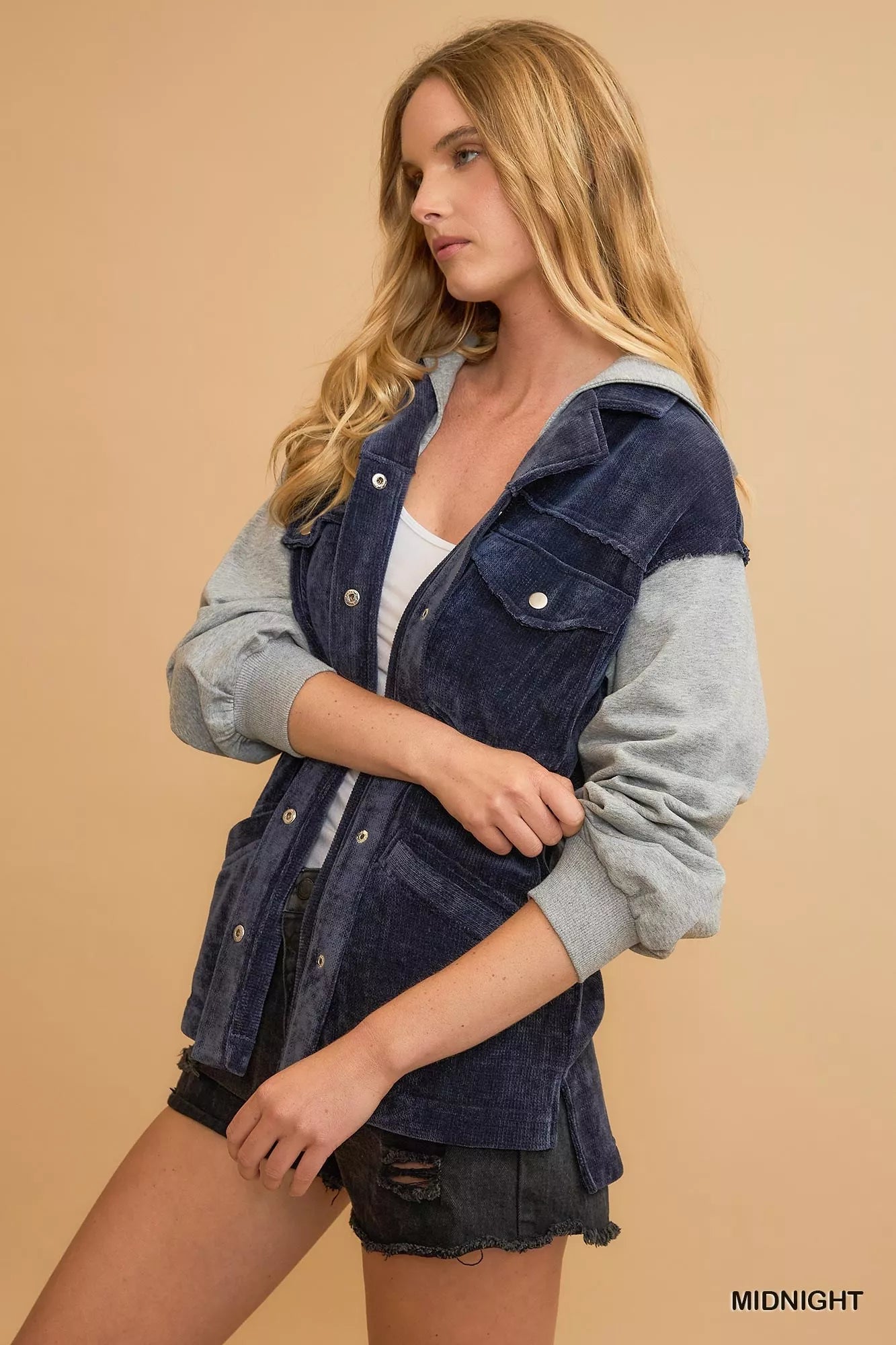 Umgee Hooded Chenille Jacket in Midnight
