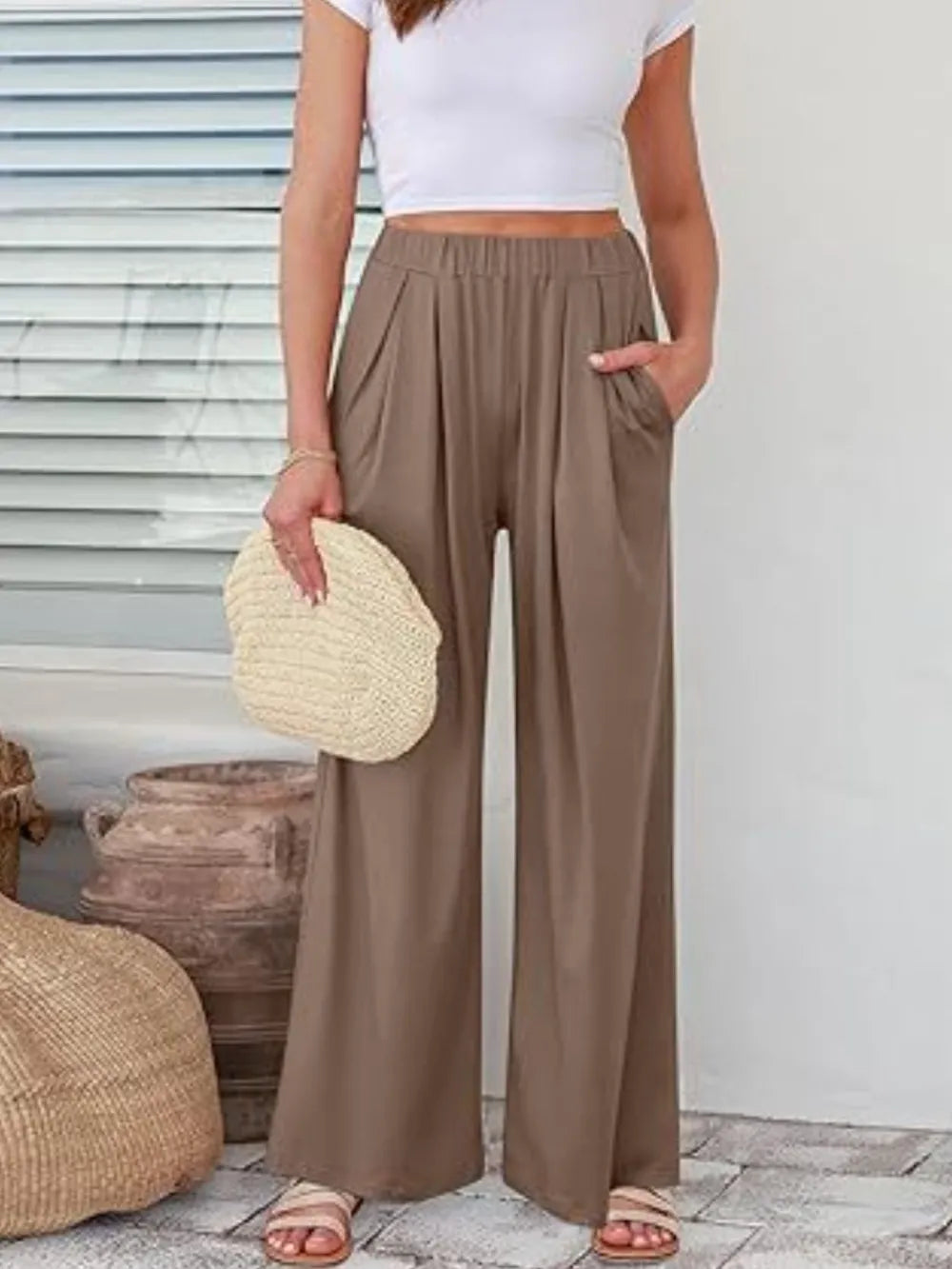 Elastic-Waist Wide-Leg Pants by K&L