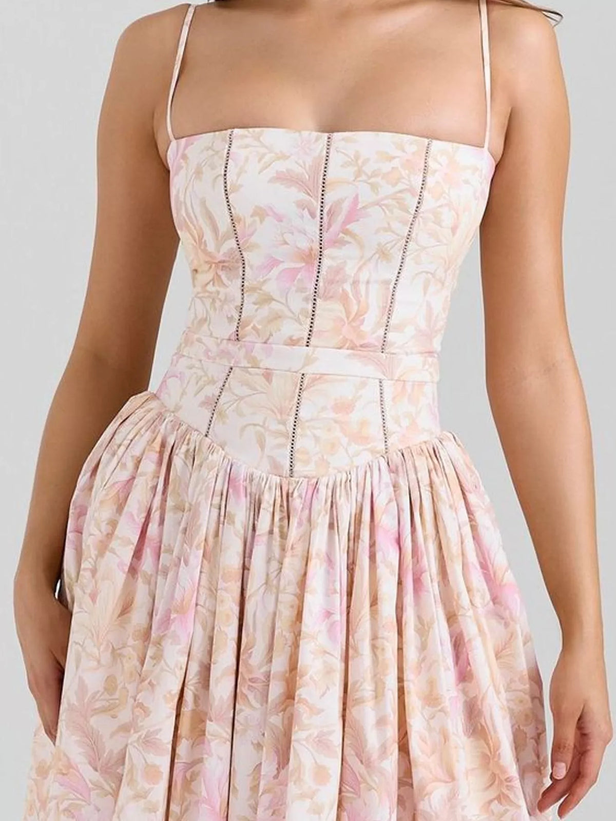Floral Spaghetti Strap Midi Dress in White