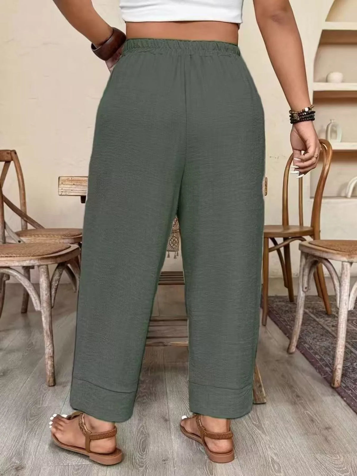 Plus Size Elastic Waist Pants with Pockets