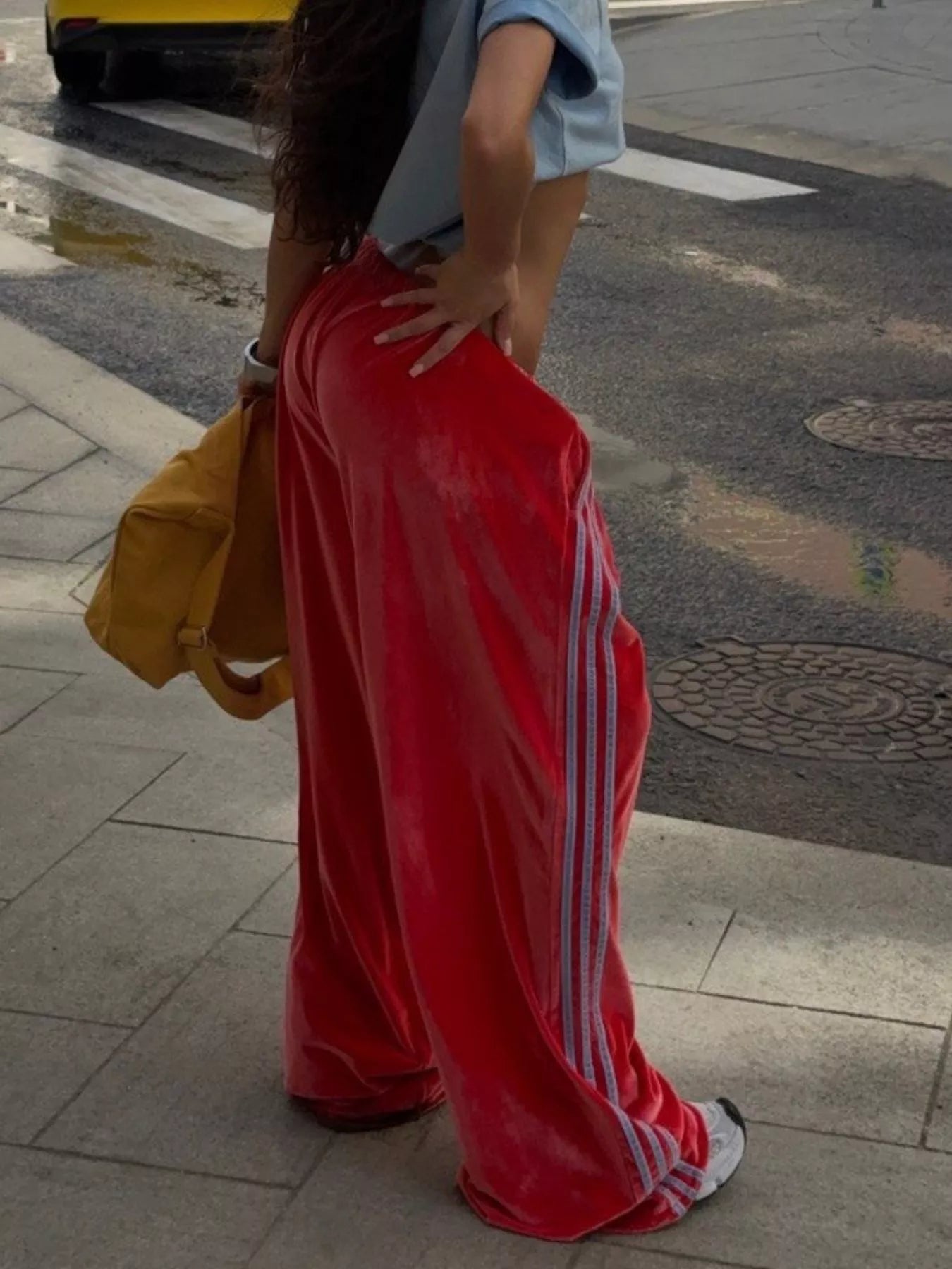Velvet Wide-Leg Drawstring Pants