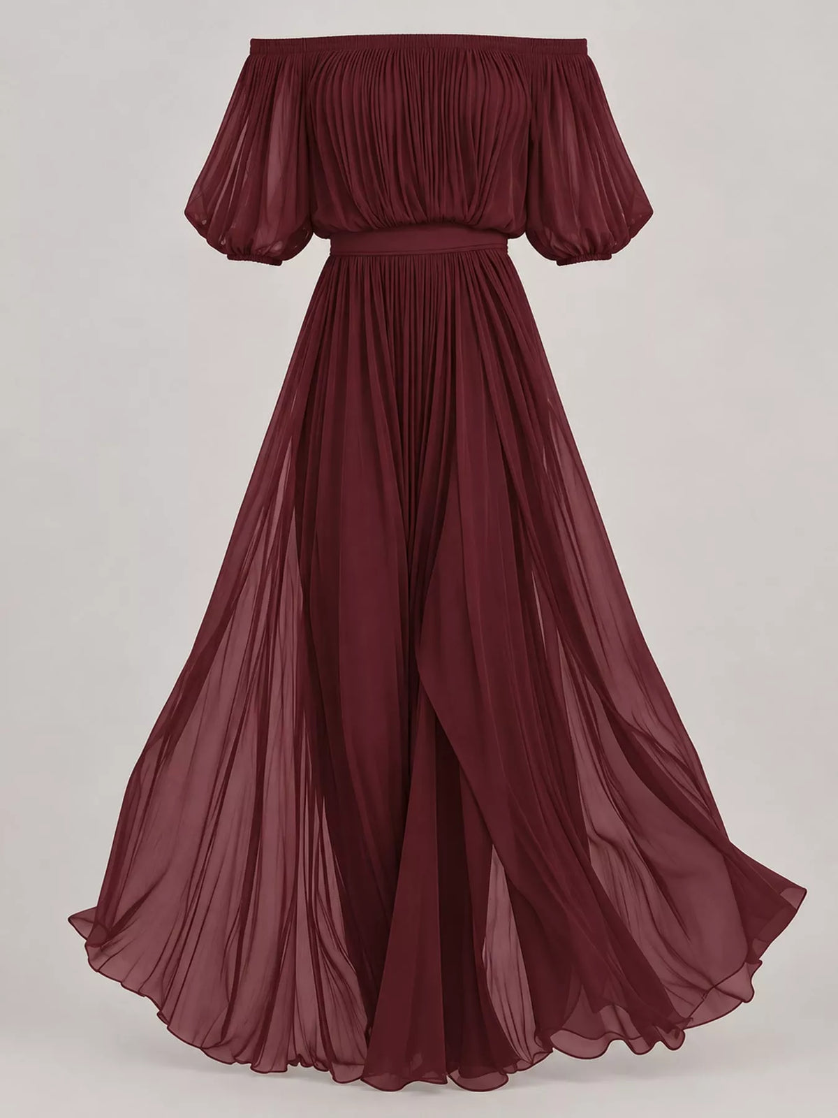 Off-Shoulder Ruched Chiffon Maxi Dress