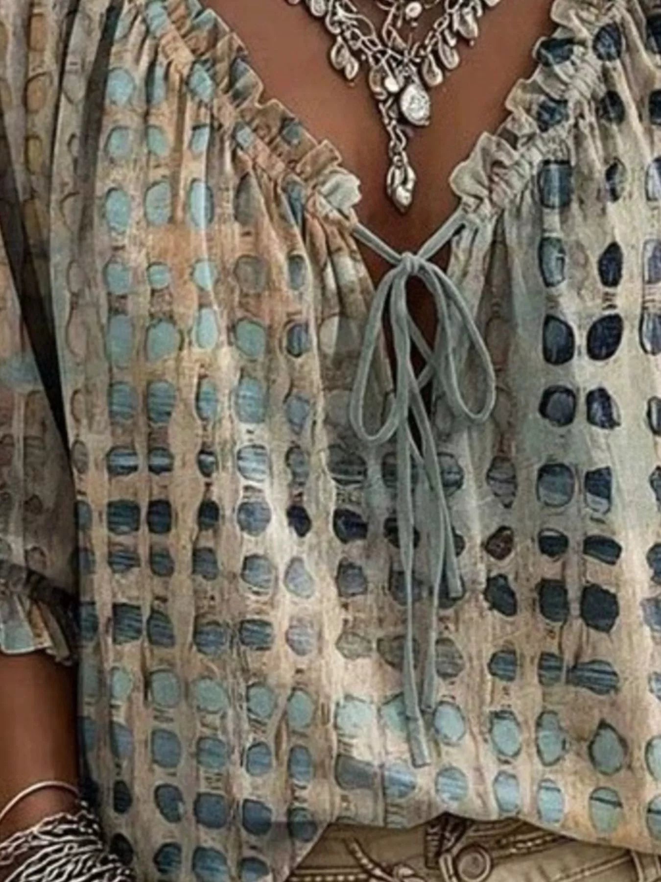 Tie Neck Ruffle Blouse