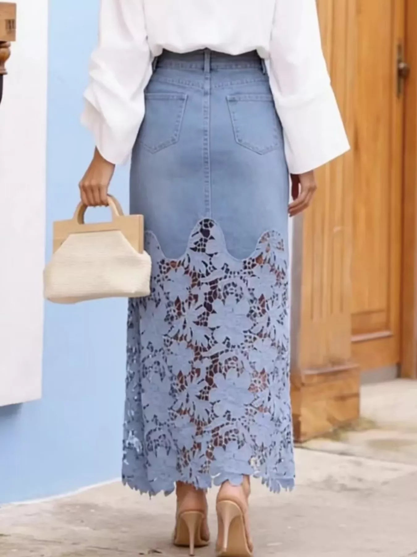 Lace-Trimmed Slit Skirt