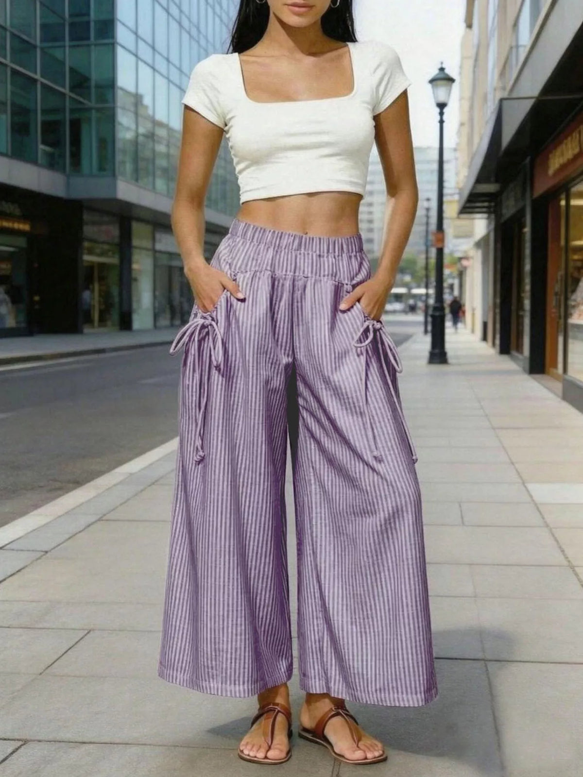 High-Waisted Striped Wide-Leg Pants