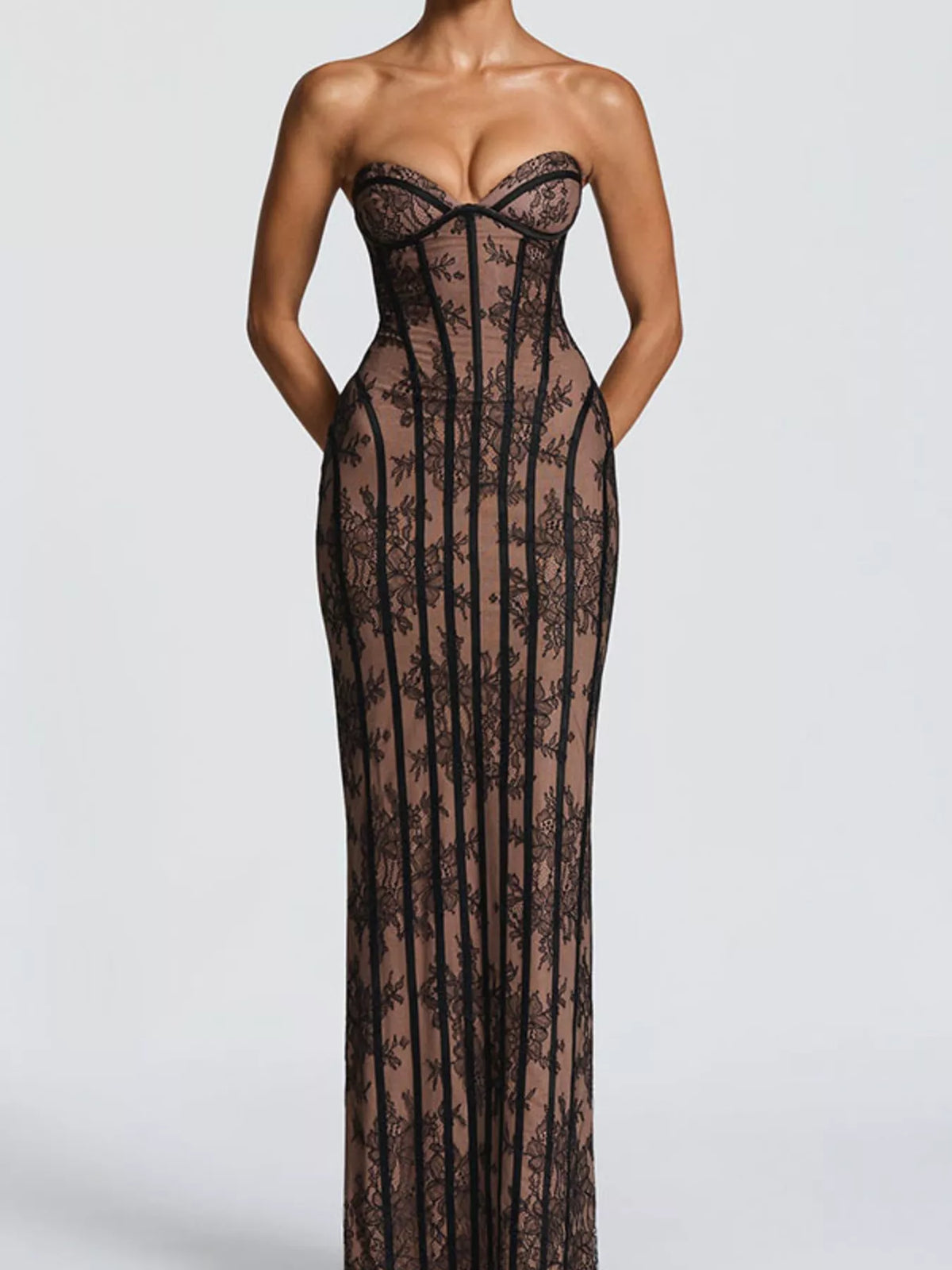 Lace-Up Back Strapless Maxi Dress