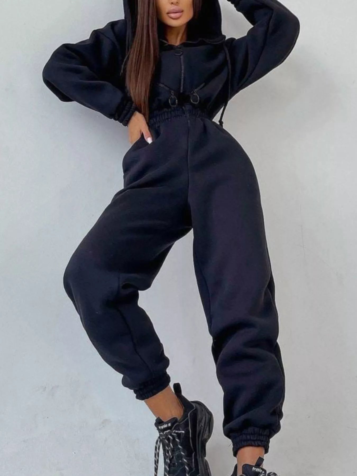 Zip Front Dropped Shoulder Jumpsuit