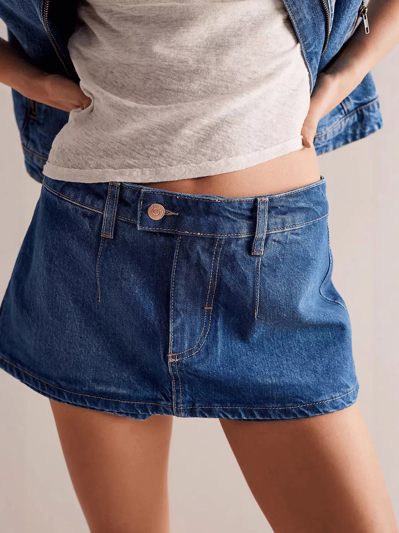 Classic Wash Denim Mini Skort by Dreamy Drapes