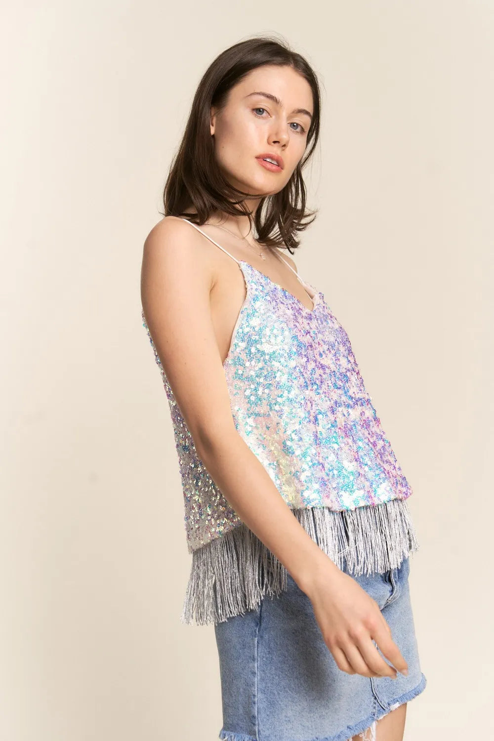 Sequin Tassel Hem Cami in Fantasy by J.NNA