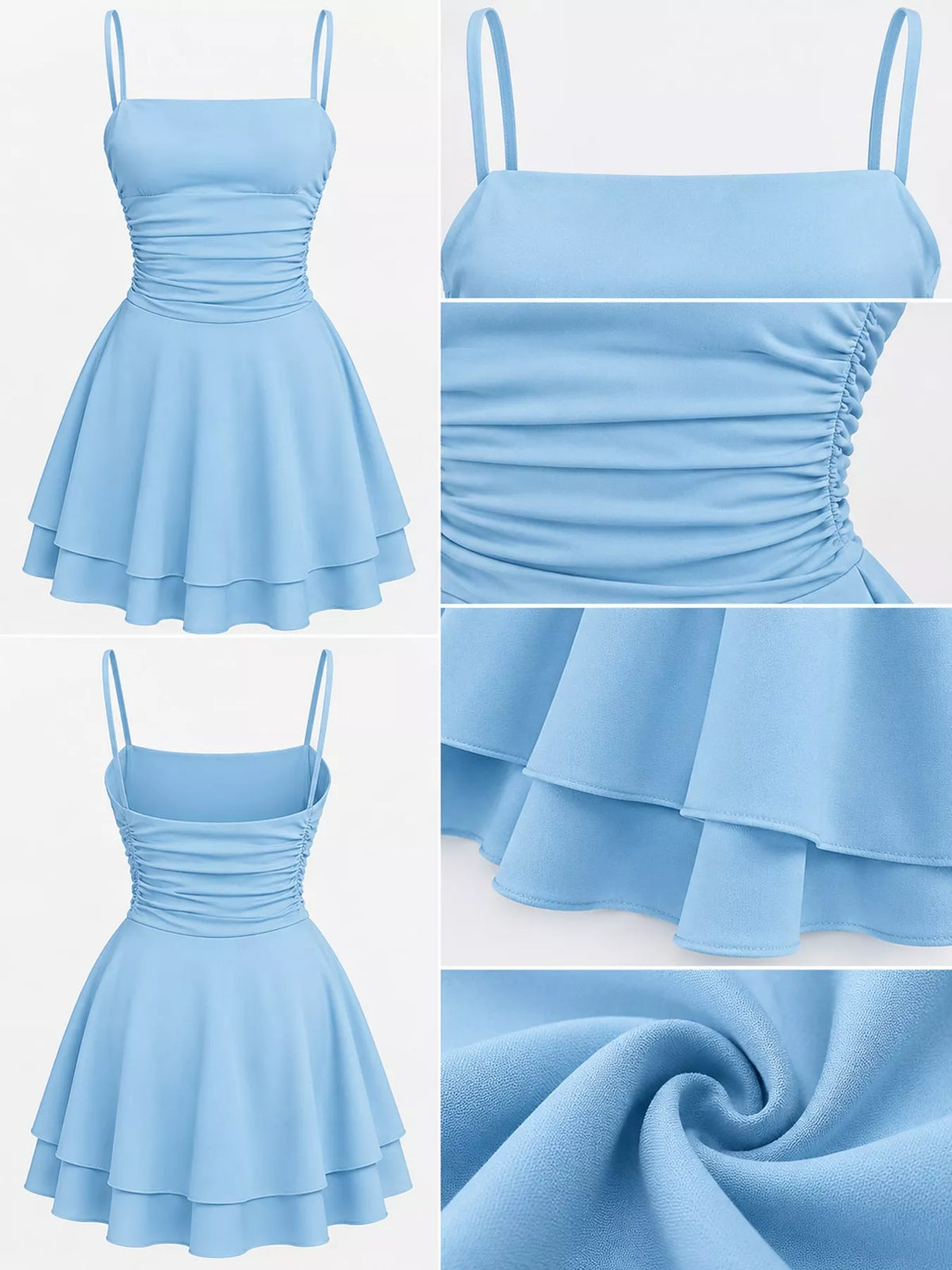 Ruched Spaghetti Strap Mini Dress