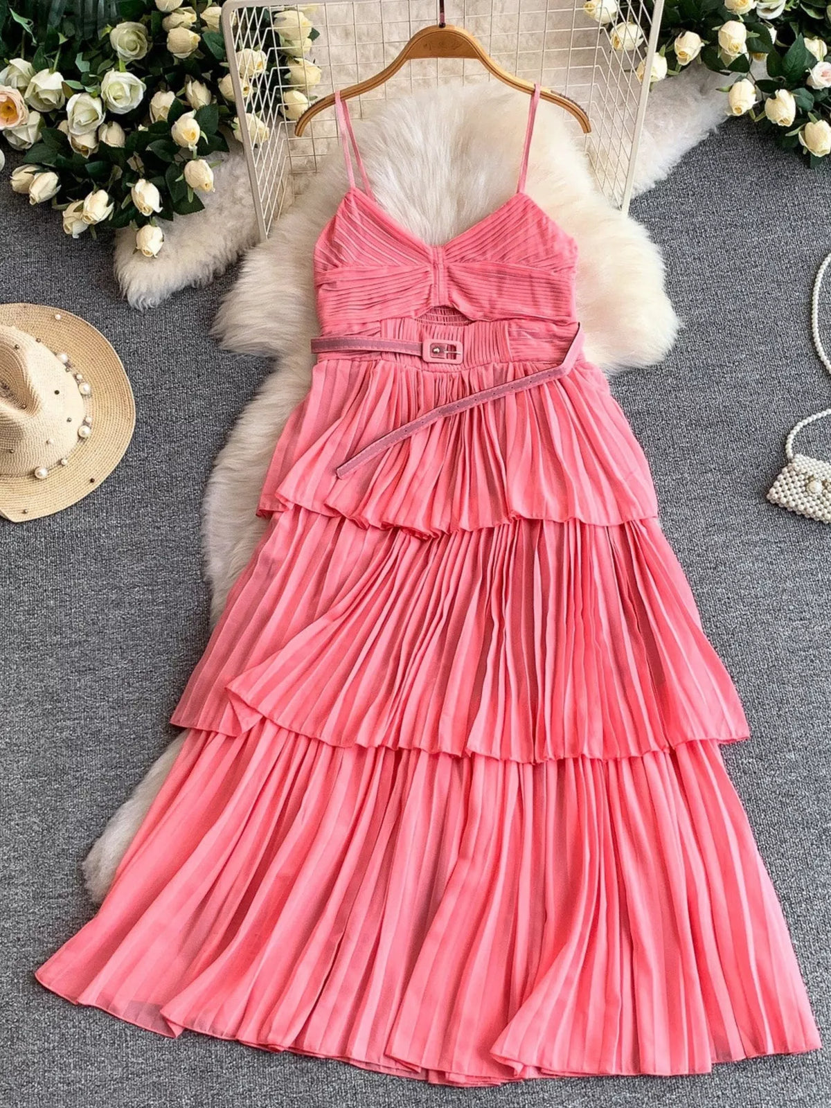 Pleated Layered Midi Dress
