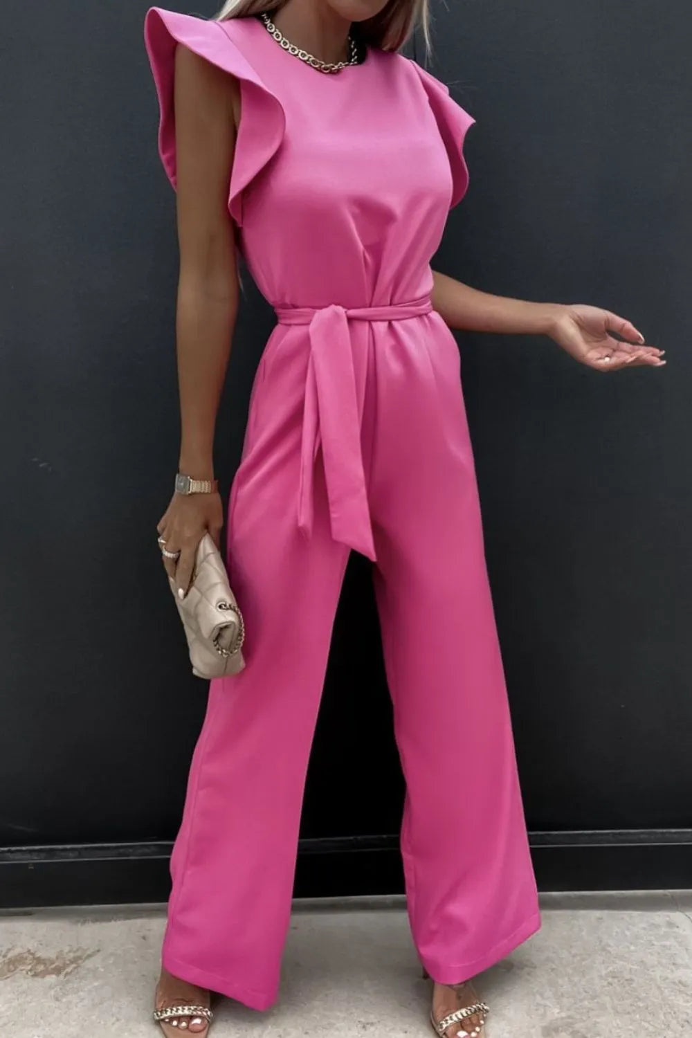 Round Neck Cap Sleeve Jumpsuit
