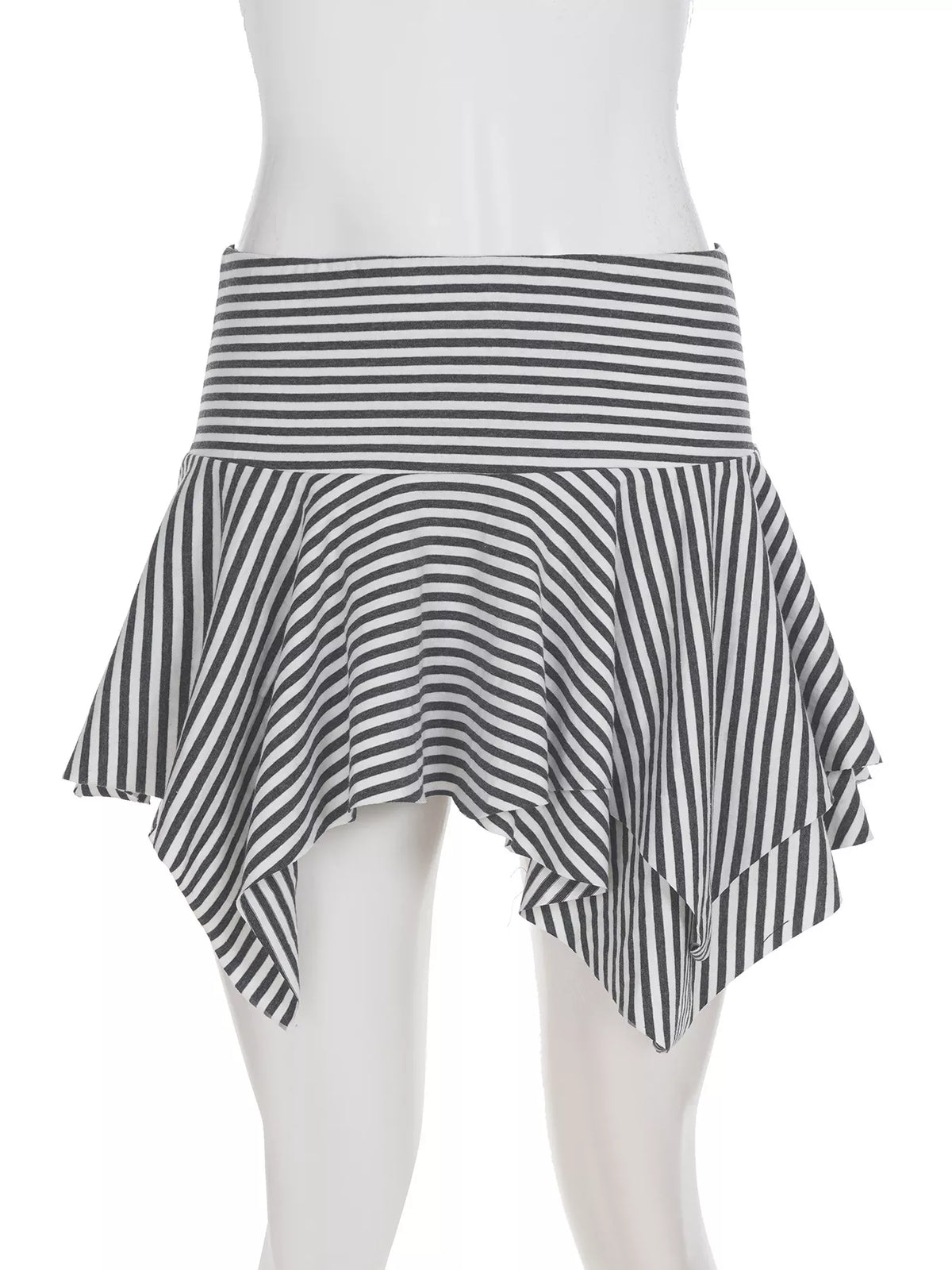Striped Asymmetrical Hem Mini Skirt in Black