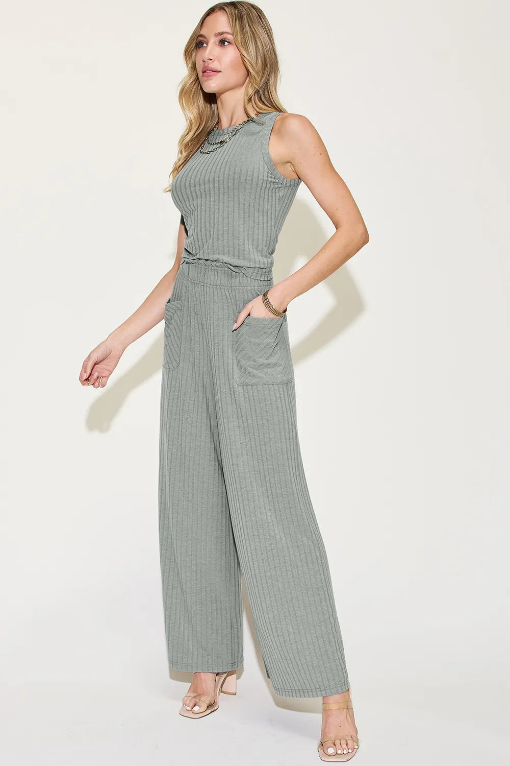 Basic Bae Ribbed Tank and Wide Leg Pants Set