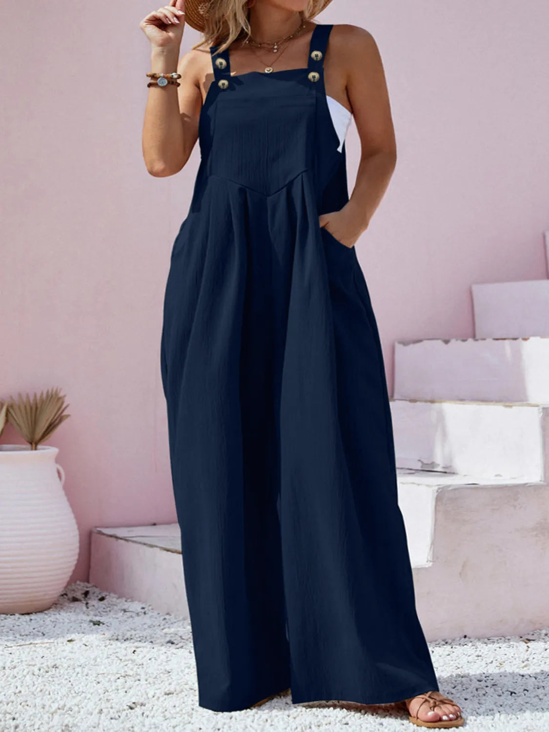 Square Neck Wide Leg Overalls in Plus Size