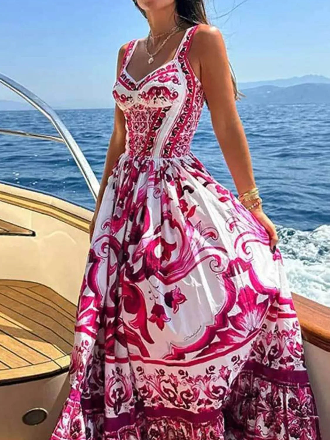 Smocked Ruched Wide-Strap Dress