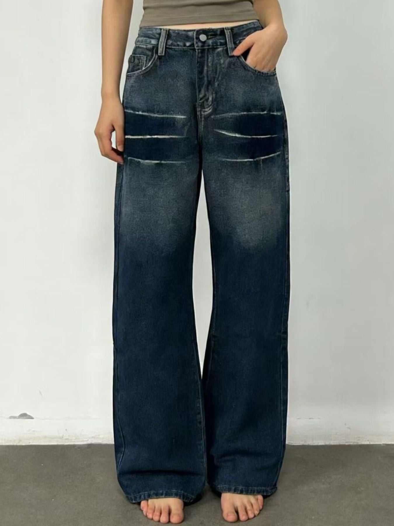 Classic Washed Wide Leg Jeans by Dreamy Drapes