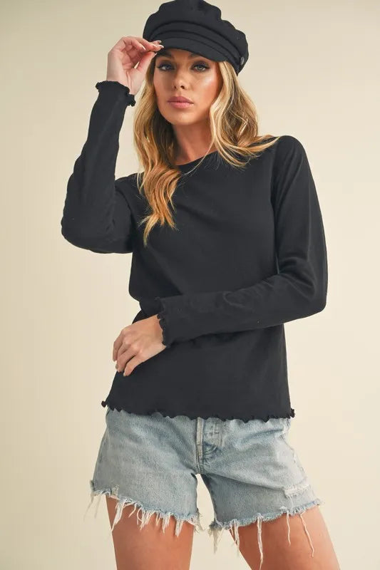 Lettuce Hem Raglan Tee in Black